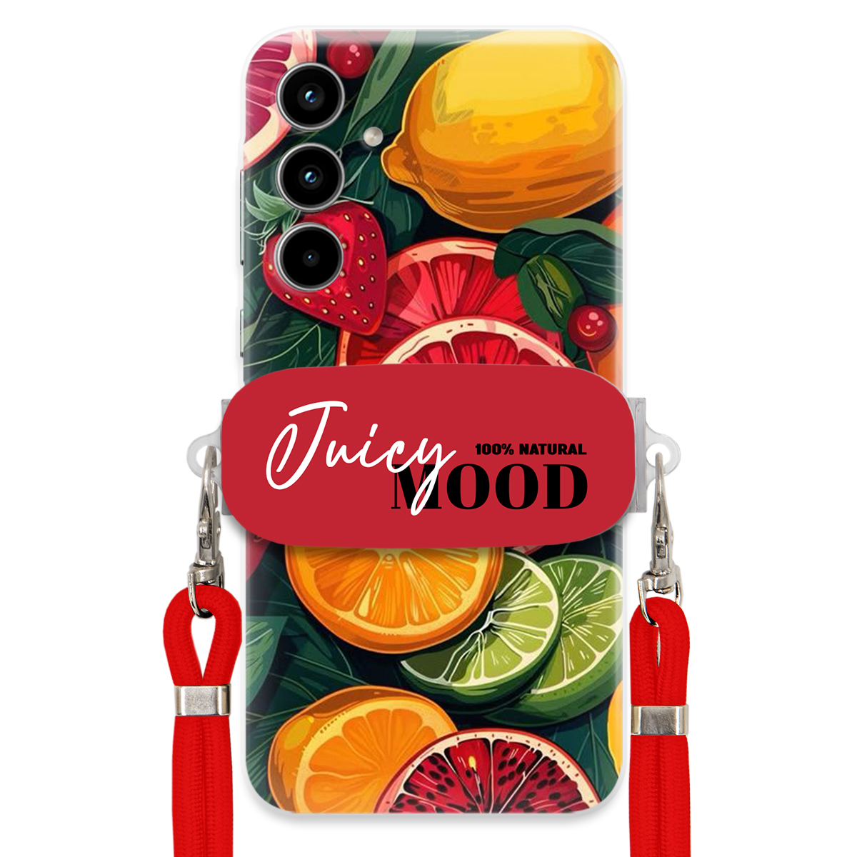 Puzdro pre Samsung A35 5G Červené Crossbody vodítko držiak Juice Mood Ovocie