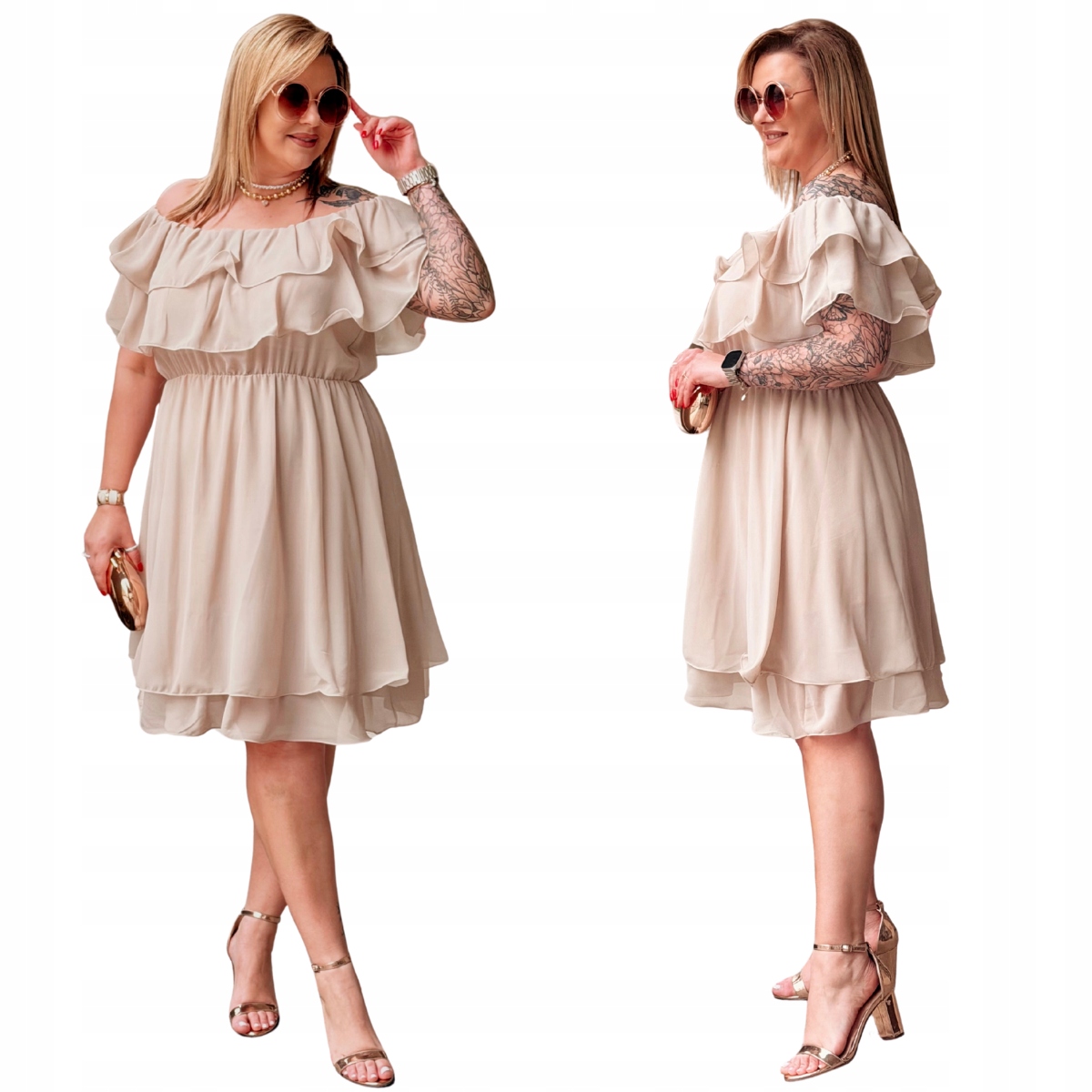 Šaty Plus Size Cavaricci Španělka Velké velikosti Béžová