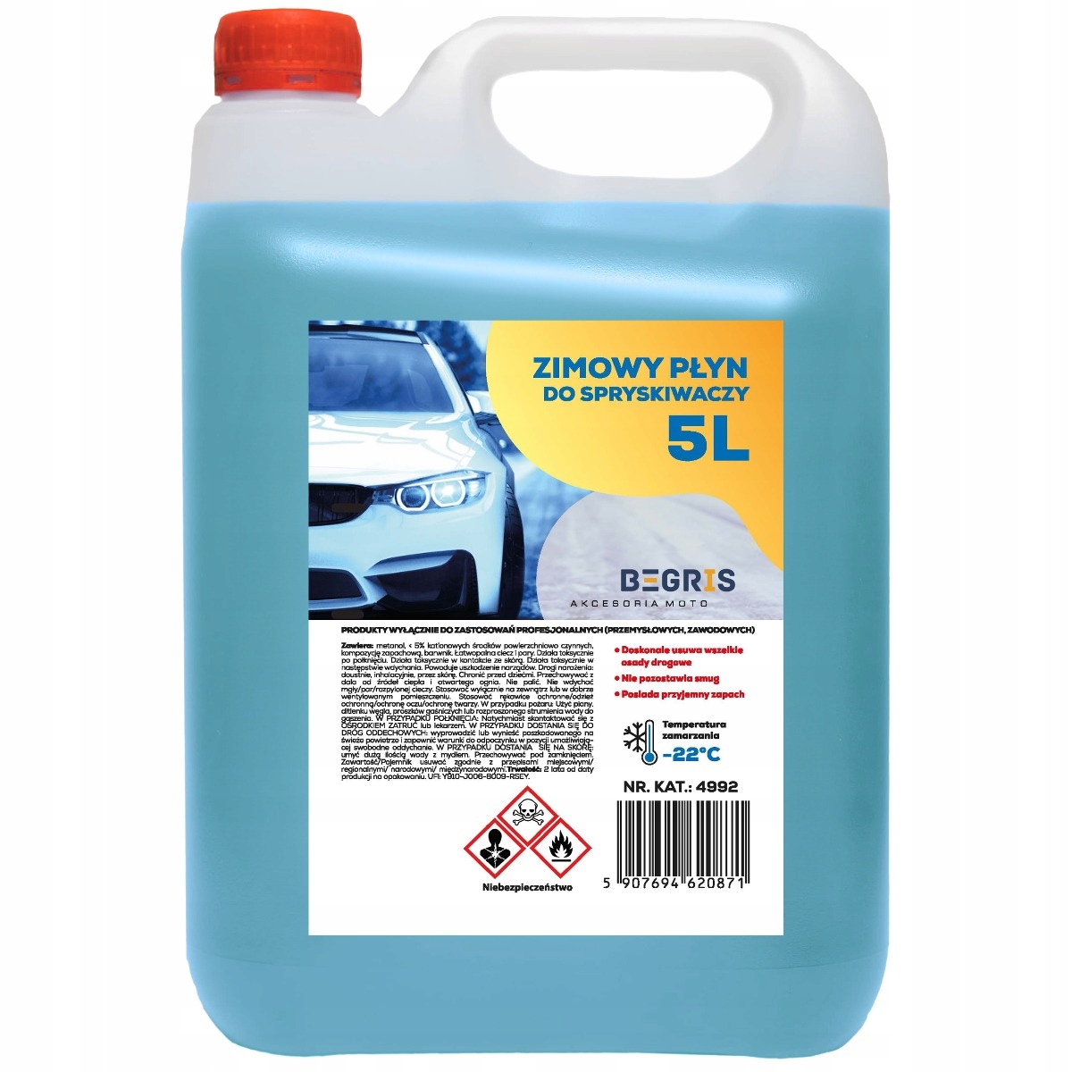 PŁYN DO SPRYSKIWACZY ZIMOWY 5L -22 ZAPACHOWY TYLKO FAKTURA FIRMA 4X5L 20L Producent Begris