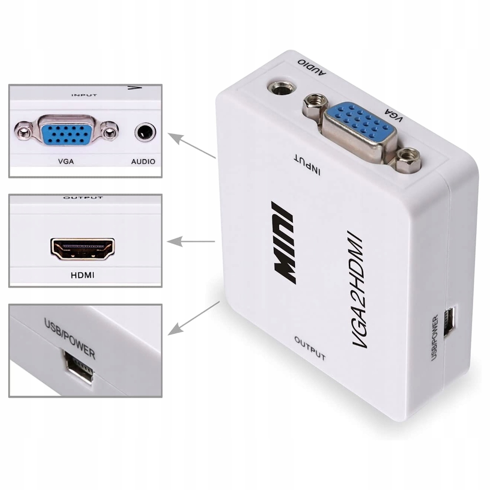 Konwerter obrazu z VGA Jack na HDMI adapter sygnału przejściówka D-Sub MINI Kod producenta 1E2-07-70