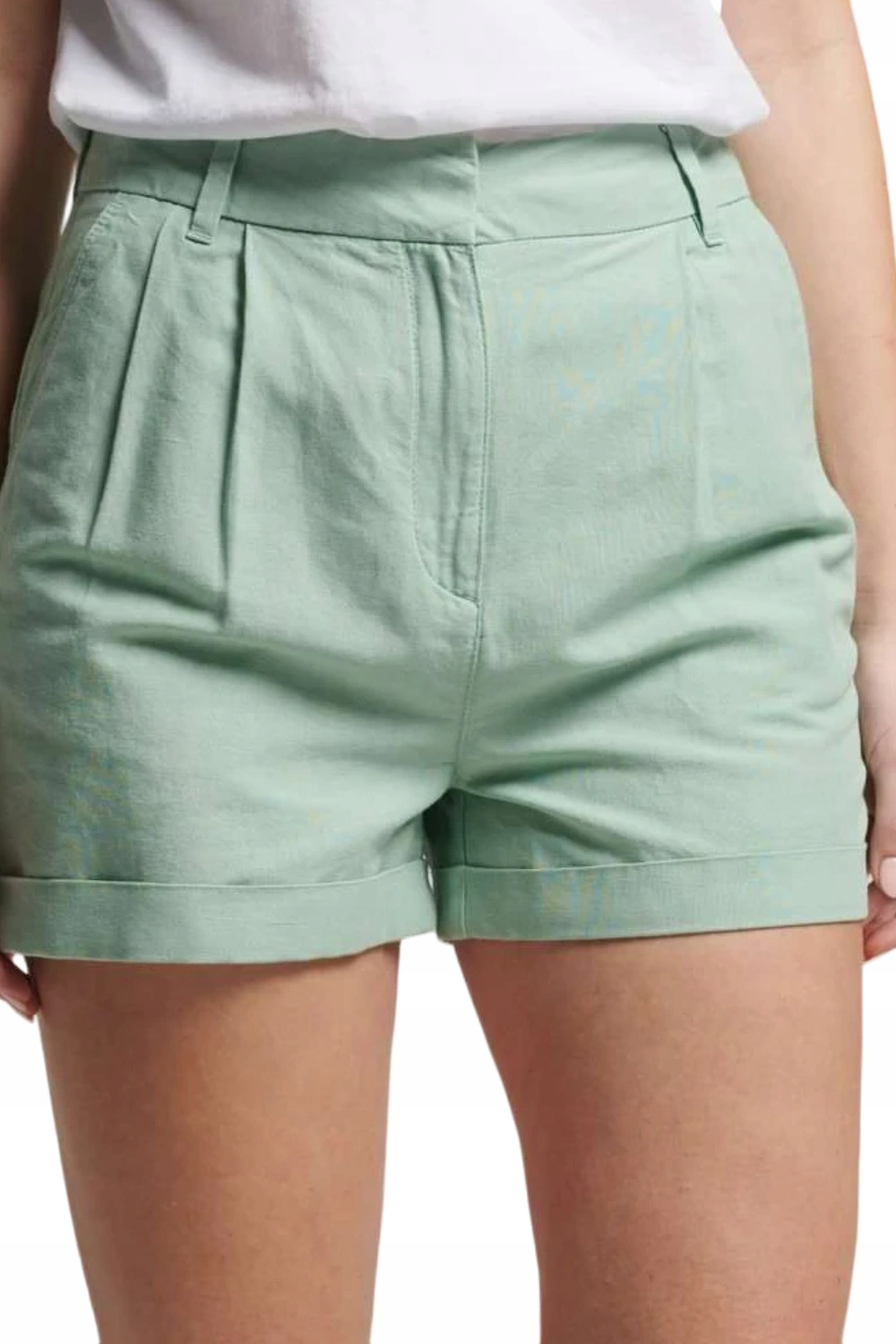 Kraťasy teplákové kraťasy Superdry s vysokým pasem, lněné šortky, velikost 36