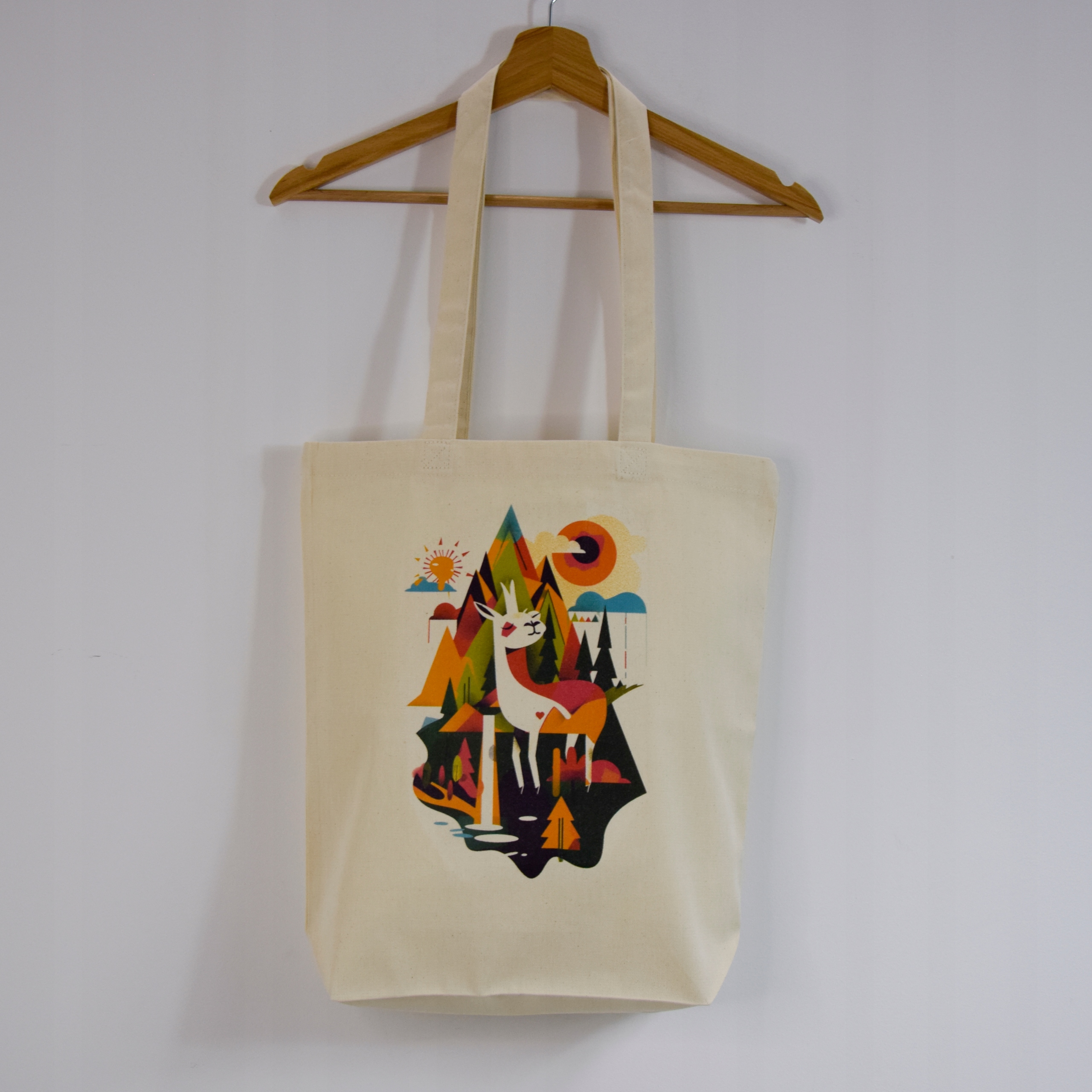 TORBA bawełniana 220g ecru z nadrukiem LAMA materiałowa do szkoły pracy Model LAMA