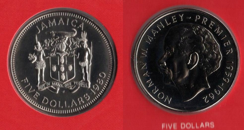 JAMAJKA 1980 5 DOLLARS Z ZESTAWU WĄSKI NAPIS 