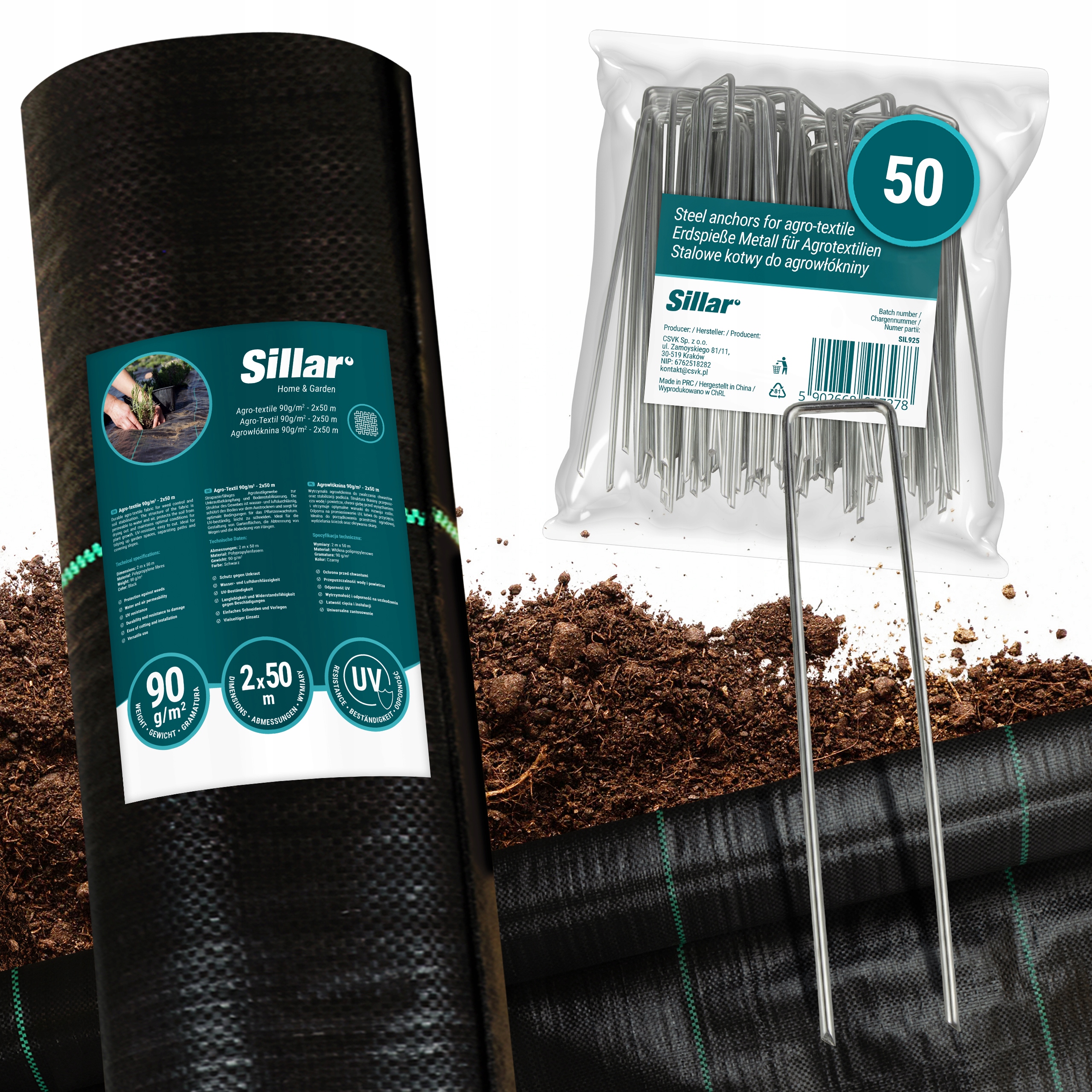 Agrowłóknina gruba agrotkanina antychwastowa 90g 2x50m +Kotwy 50 stal metal
