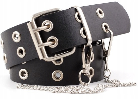 

Pasek Damski Spodni Skóra Czarny Podwójny Łańcuch