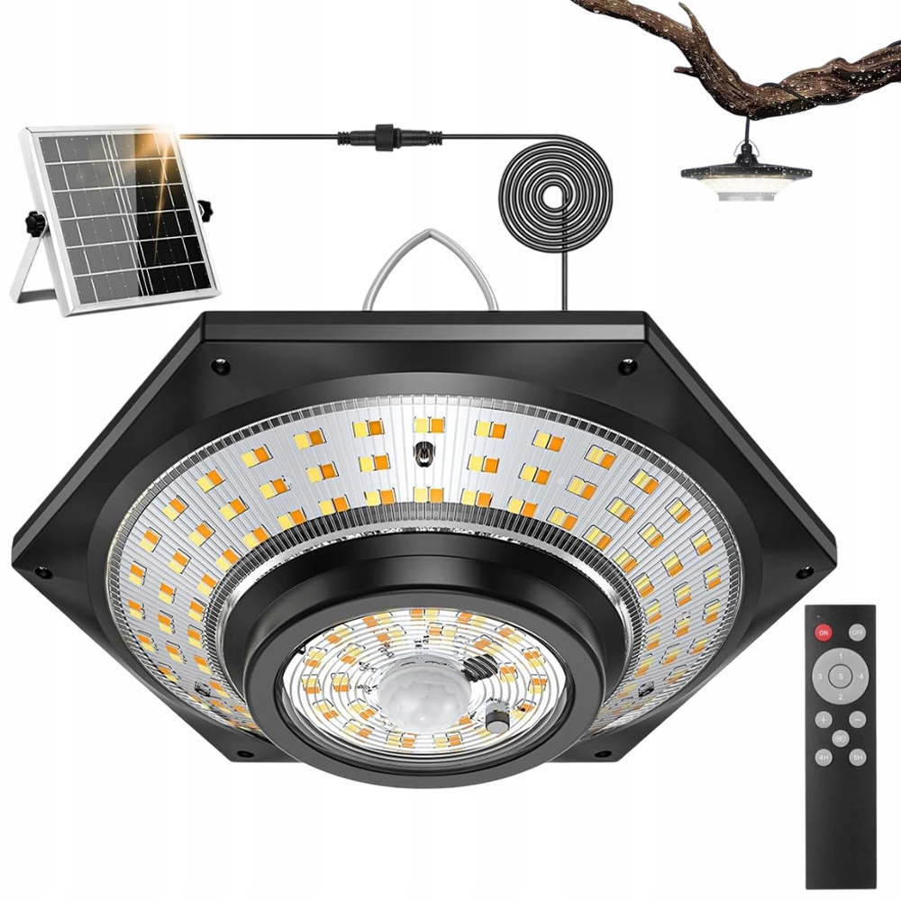 Lustr Solární Lampa Led Závěsná Stropní Zahradní Lampa 5 Režimů Svícení