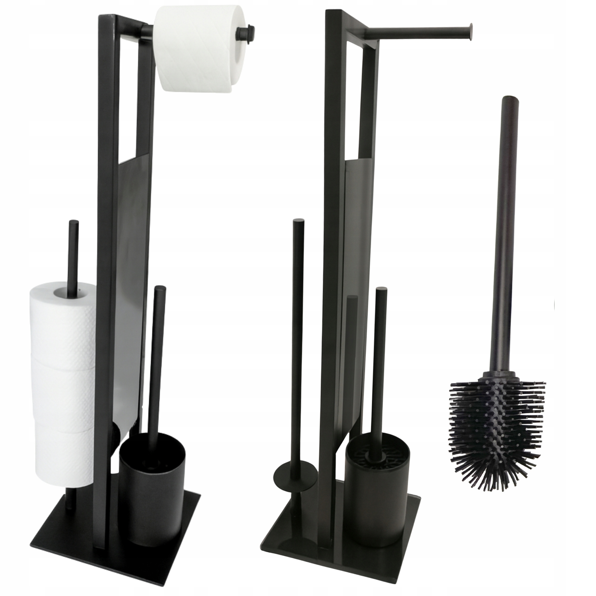 STOJAK UCHWYT NA PAPIER TOALETOWY NOWOCZESNY SZCZOTKA SILIKONOWA WC CZARNY