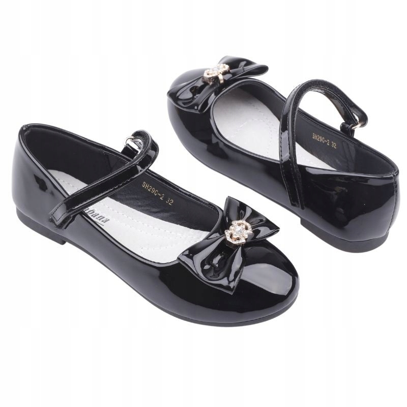 CZARNE BALERINKI DZIEWCZĘCE LAKIEROWANE NA RZEPY DO SZKOŁY NA KOMUNIE Marka Inna marka