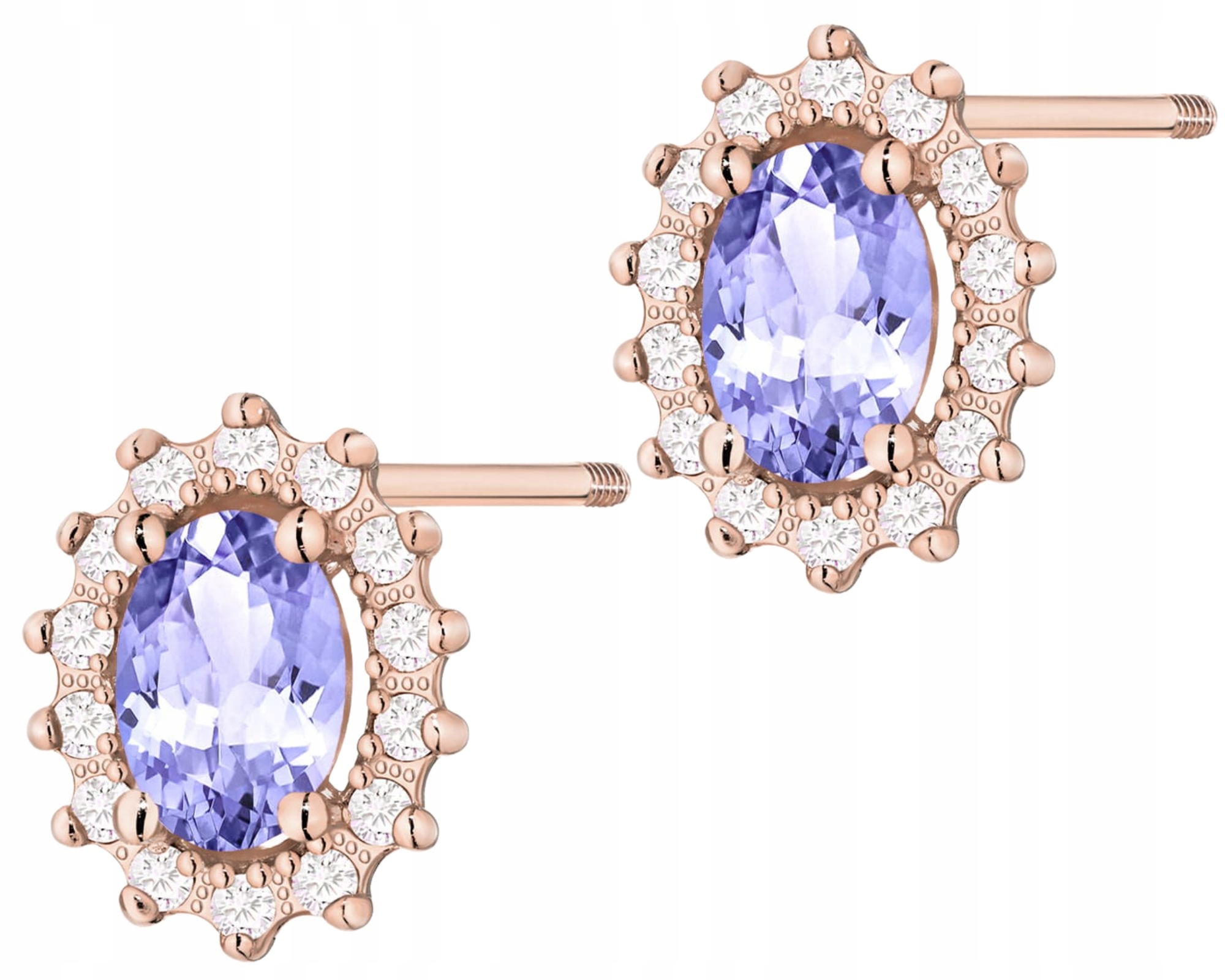 Růžové Zlato Náušnice S Tanzanitem A Brilianty Zlato 585 Šroubovací Tyčinka