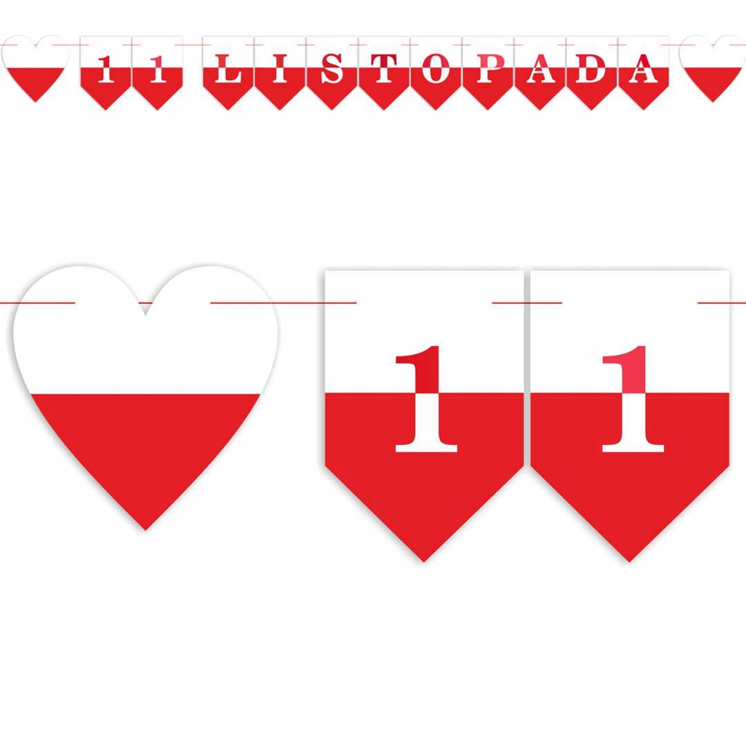 BANER girlanda 11 LISTOPADA święto NIEPODLEGŁOŚCI biało-czerwone SERCA XL
