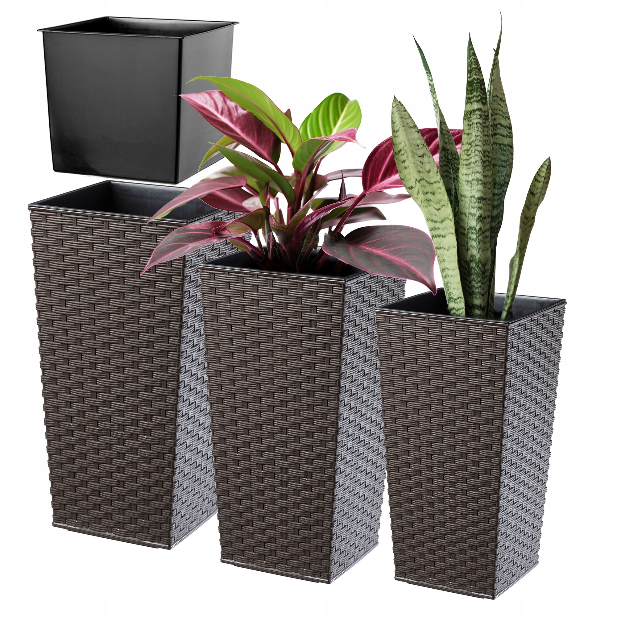 Zestaw 3szt Doniczka Donica Ogrodowa Wkład Wysoka Duża Mokka 37+47+57 cm