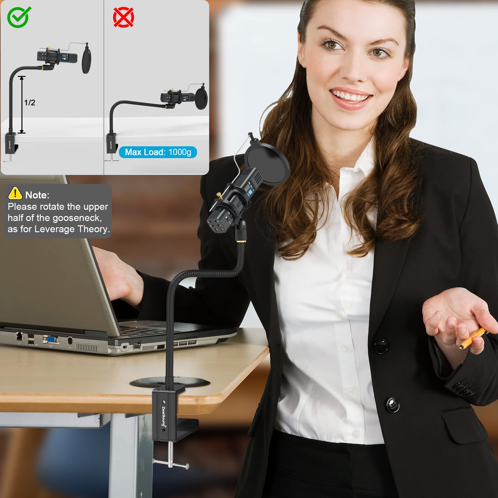 ZEALSOUND Elastyczne Ramię Mikrofonowe 48cm z Adapterem i Uchwytami — miniatura 7