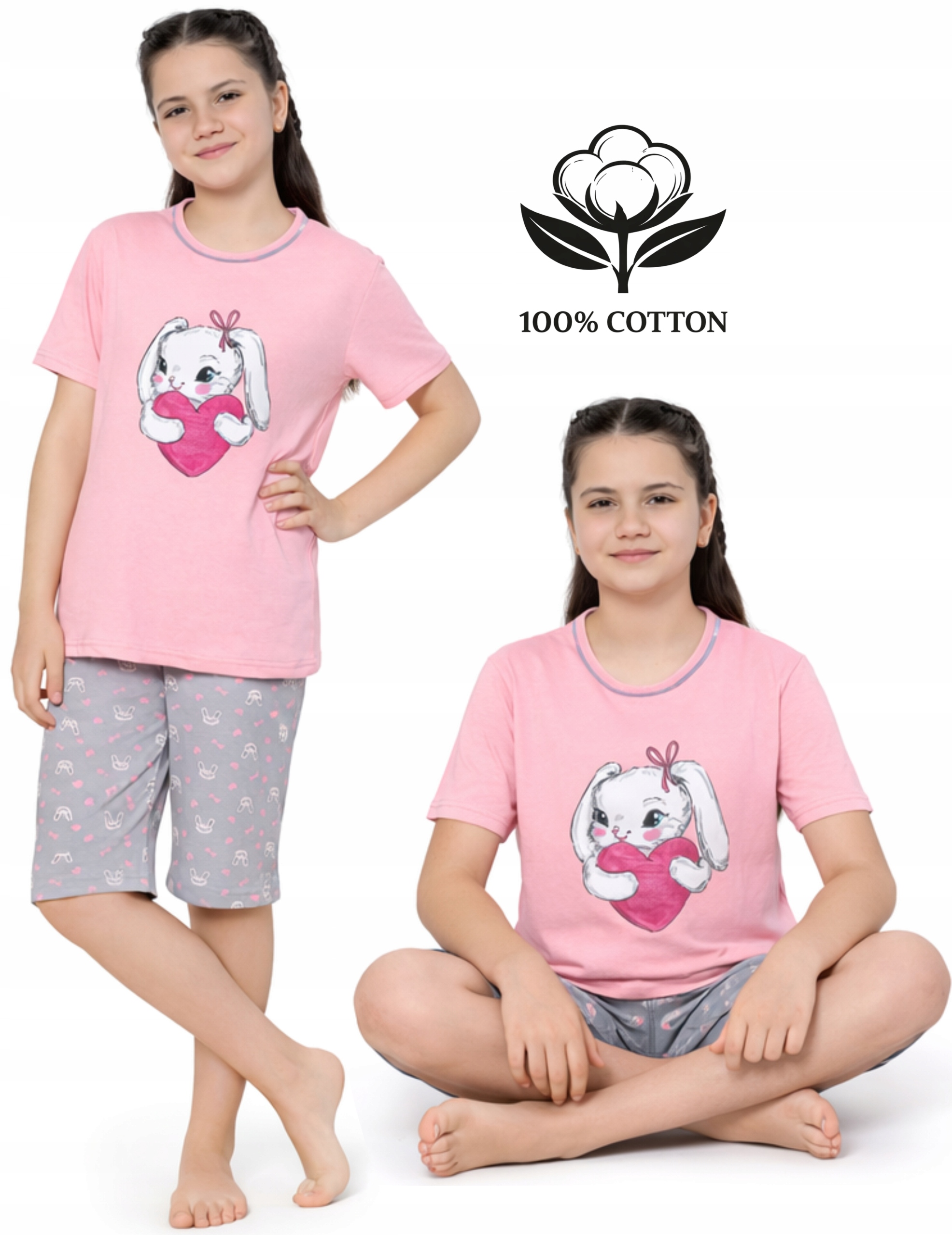 Пижама для девочек детская хлопковая с коротким рукавом