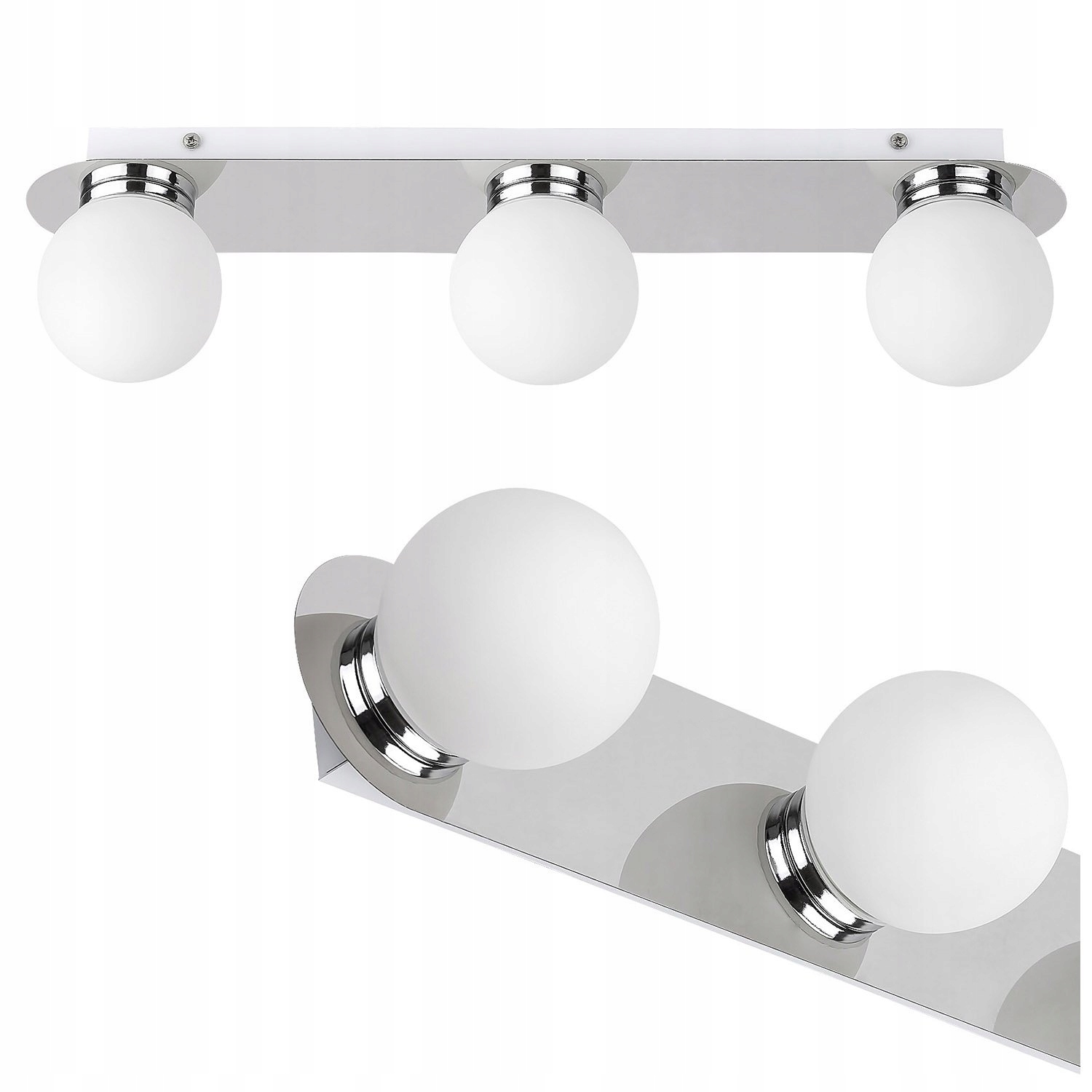 Chromovaná koupelnová stropní svítidlo s mléčnými koulemi