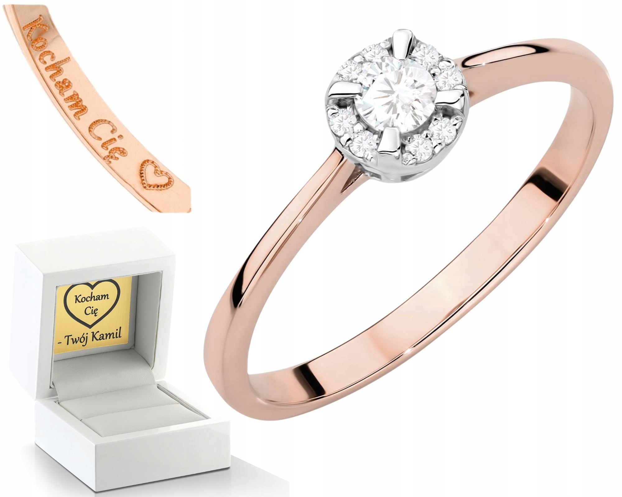 Růžový Zlatý Prstýnek S Gravírování Diamanty 585 Bonus Dárek