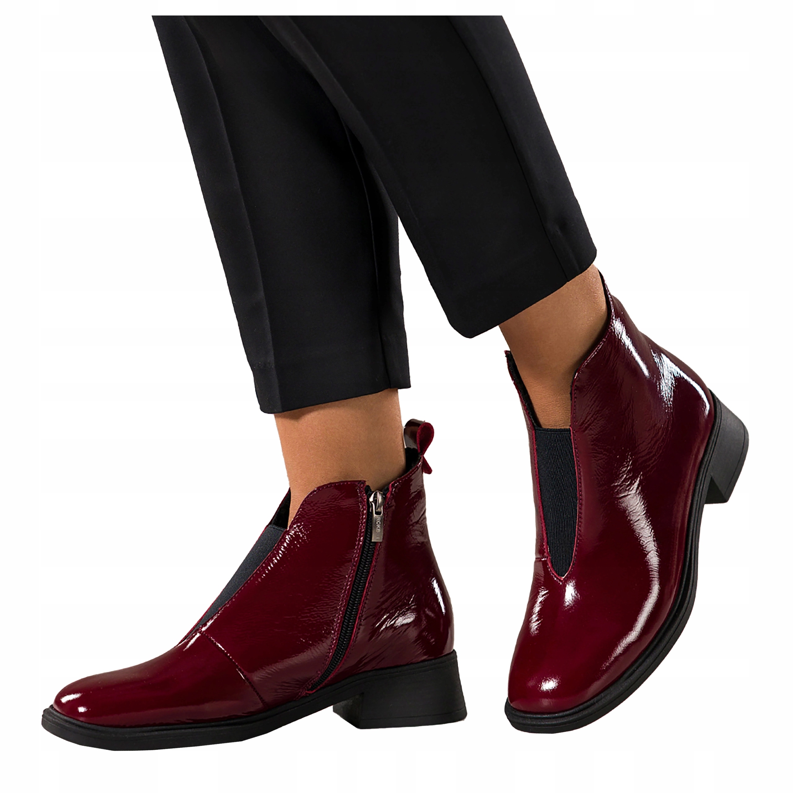 Kotníkové Boty Bordové Kožené Dámské Lakované Pohodlné Nízký Podpatek Módní r 36