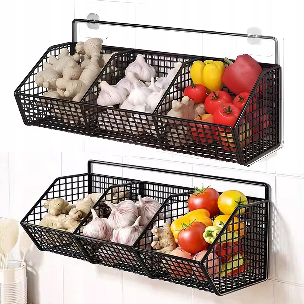 Nástěnný Kuchyňský Organizér 3-KOMOROVÝ 36 × 15 × 11 CM Černý 2 Kusy