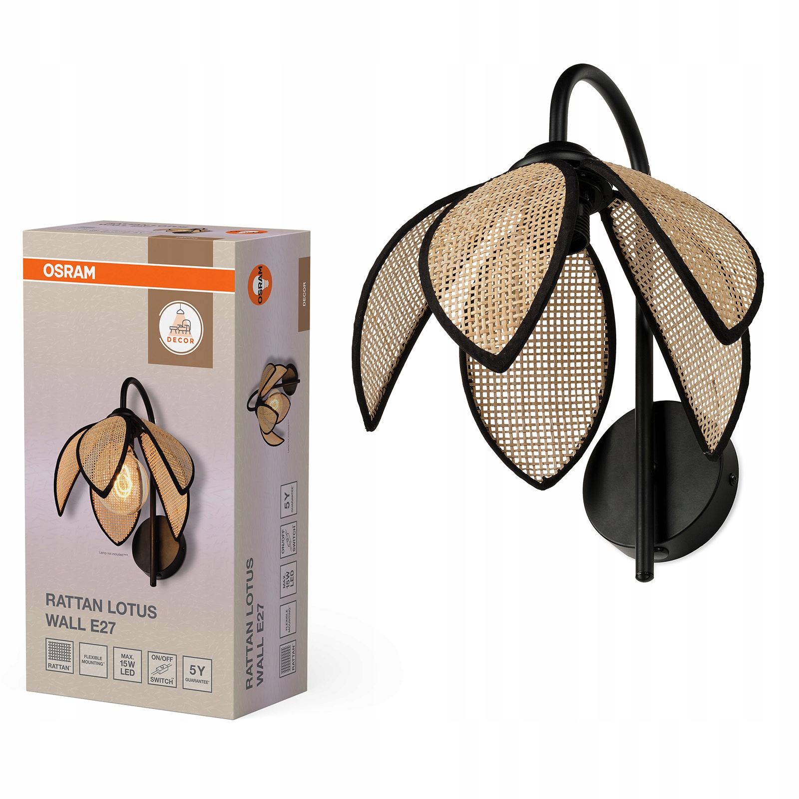 Nástěnná dekorativní lampa E27 Béžová Decor Rattan Lotus Osram