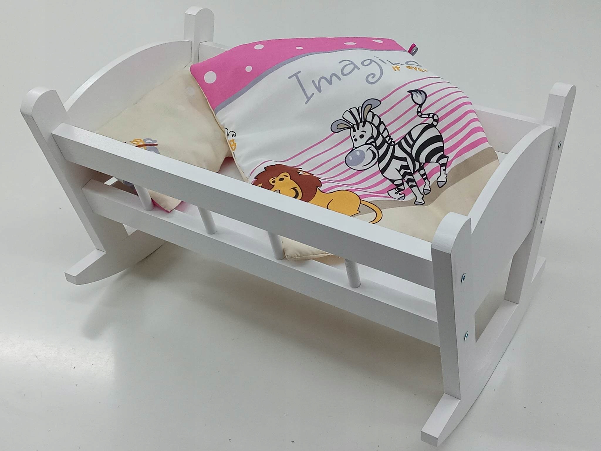 KOŁYSKA DLA LALEK BIAŁA + POŚCIEL Z MATERACEM