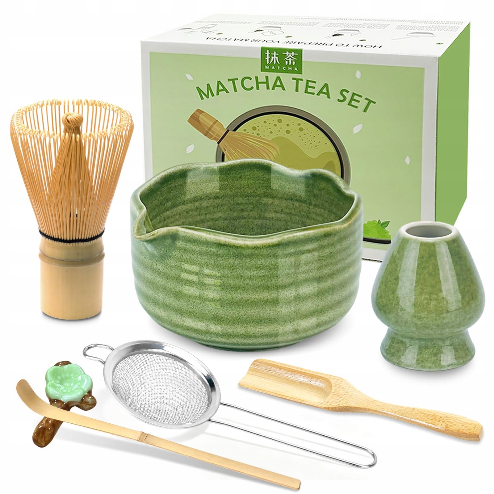 Sada pro Matcha 7 prvků Bambusová metla Miska s výlevkou