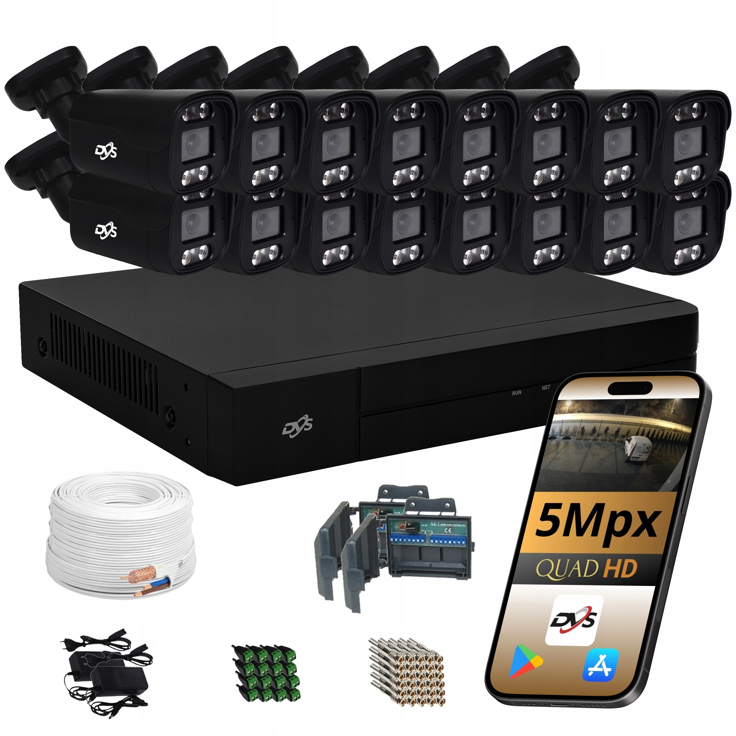 Sada 16 Venkovních Kamer Pro Monitorování Analogová Černá Tuba 5 Mpx