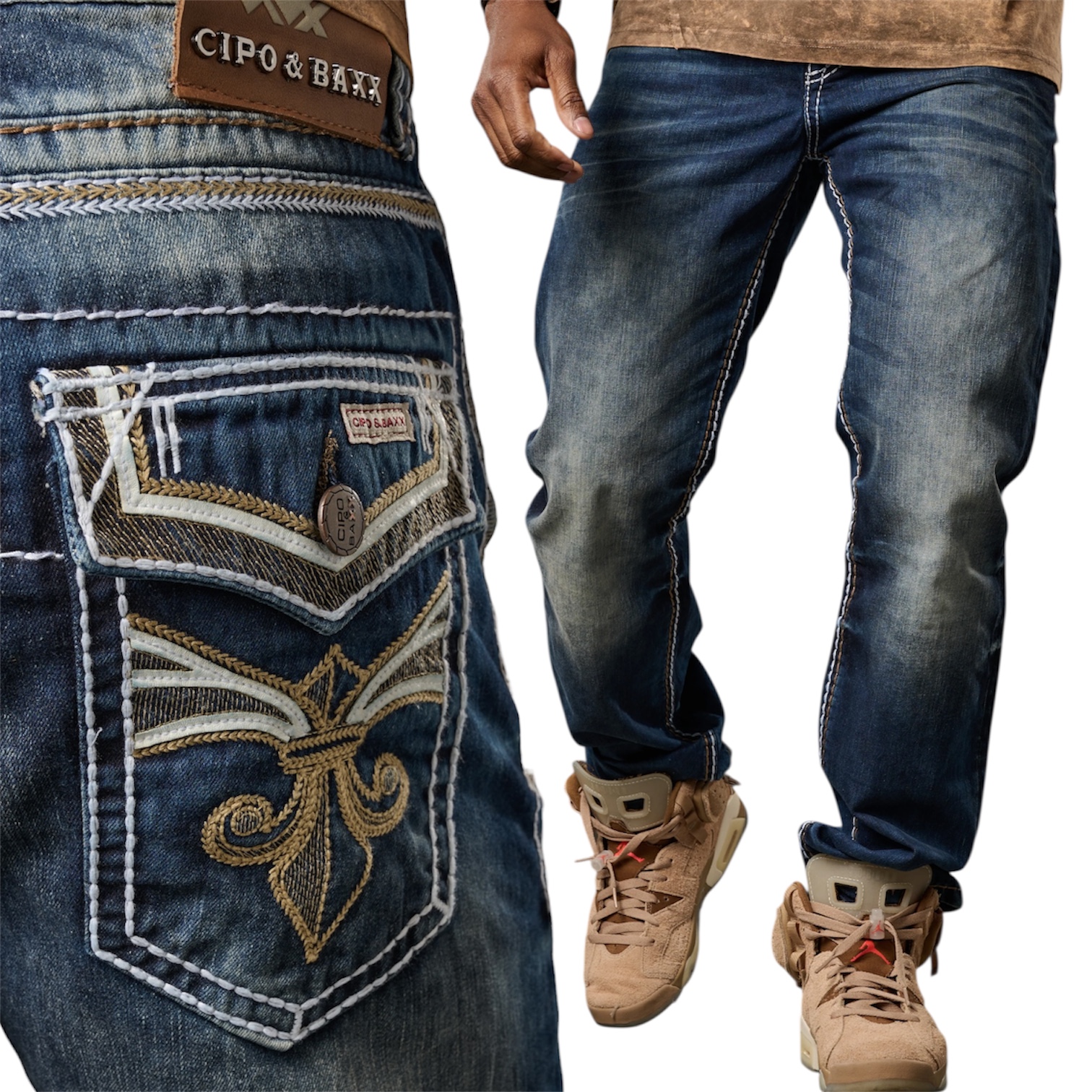 Pánské kalhoty Jeansy Cipo Baxx Vyšívané výšivky Tlustá nit 38/34
