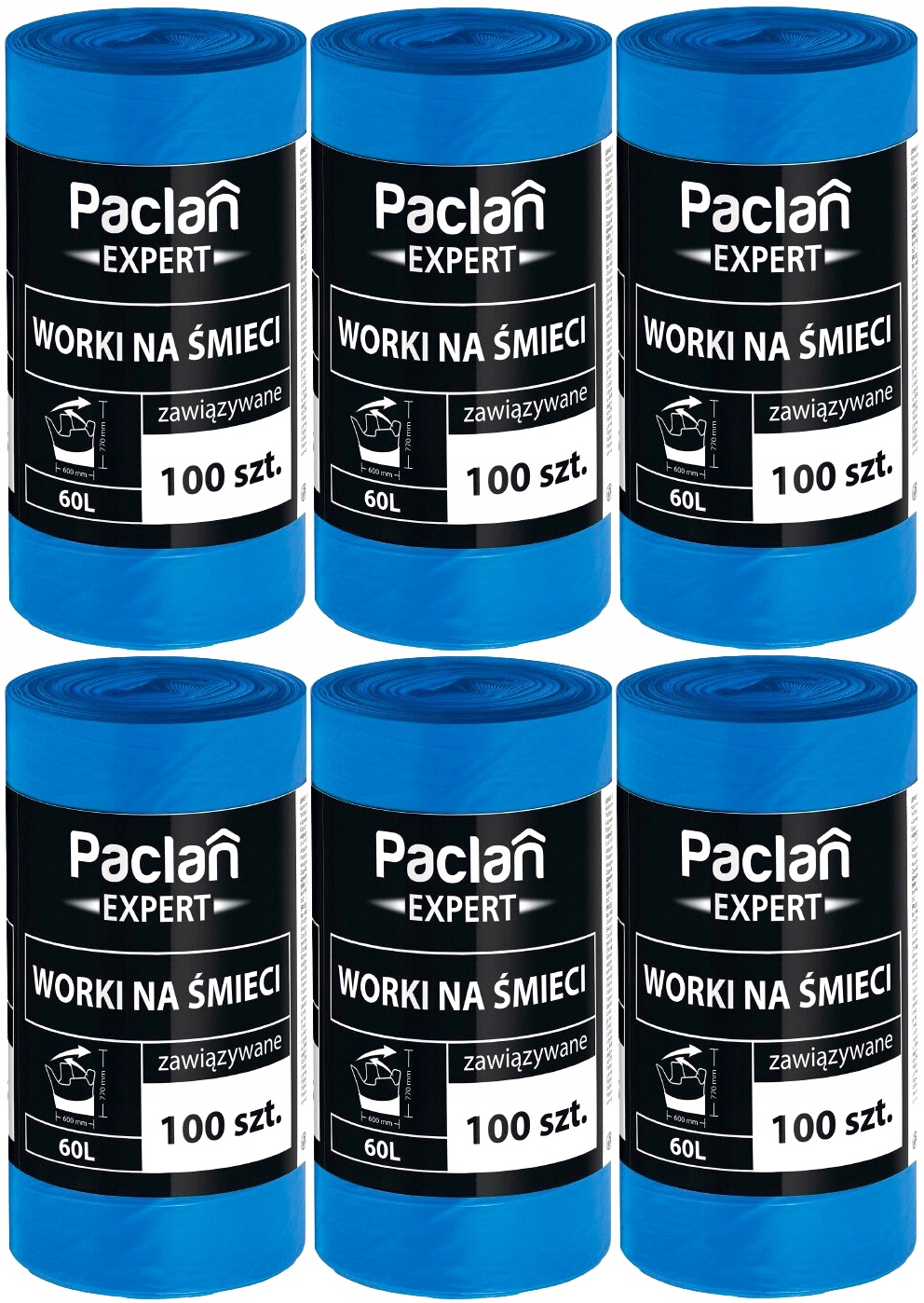 Pytle Na Odpadky 60L 600 Kusů Vázané Silné Nepraskající Paclan Expert