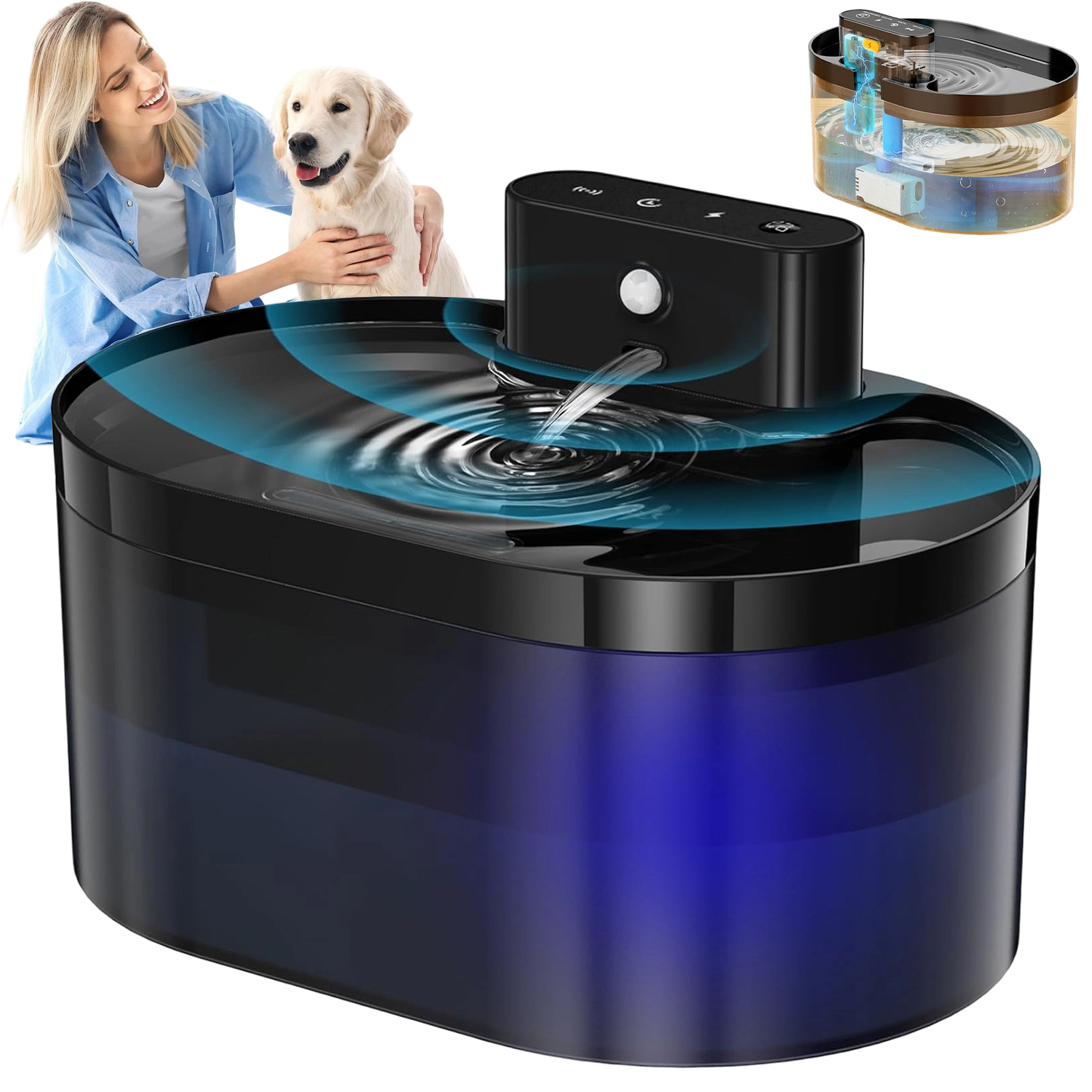 Levně 2.2L Dávkovač Vody Pro Zvířata Automatický 3 Režimy Průtoku 4 Filtry