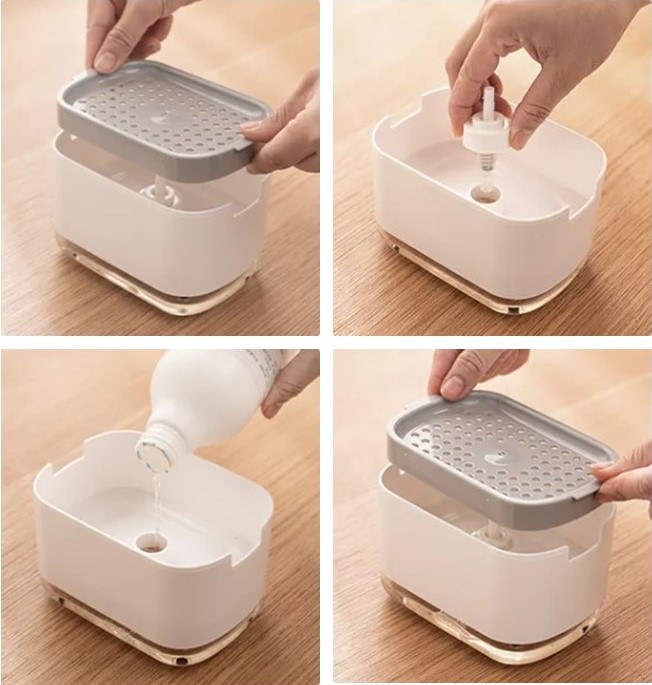 ZESTAW ORGANIZER DO KUCHNI NA AKCESORIA dozownik na płyn do naczyń z pompką Kolor dominujący biały