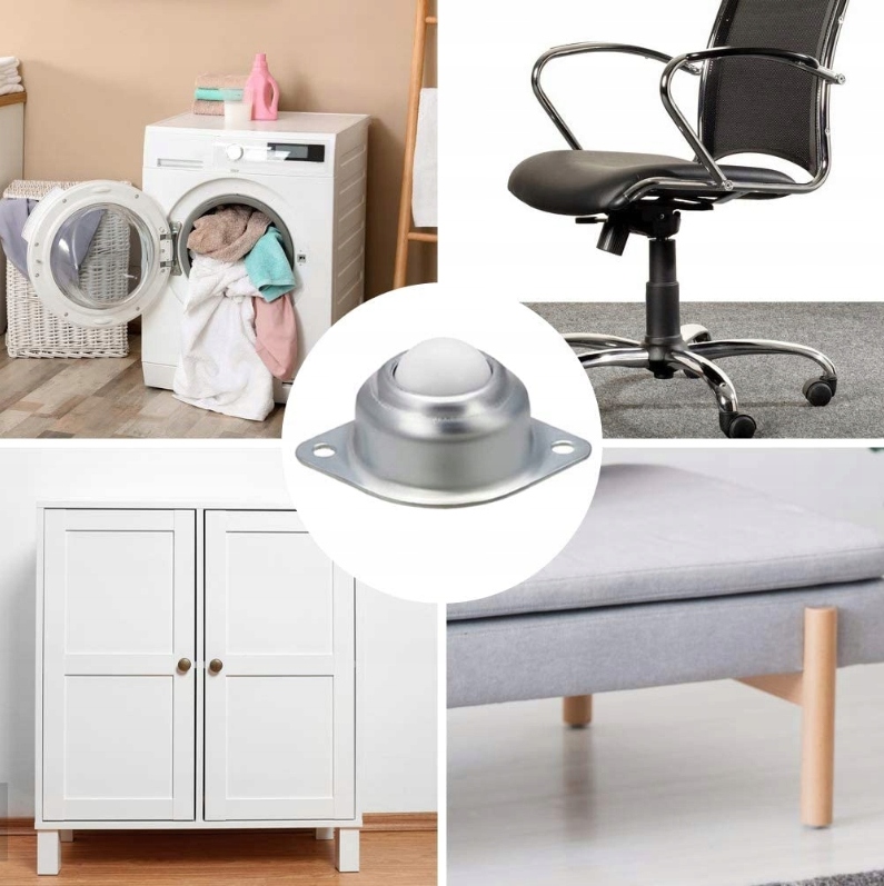 KÓŁKA ROLKA OBROTOWA MEBLOWA UNIWERSALNA 8SZT CICHY KOLKA NYLONY Z16SRUBAMI Kolor dominujący srebrny