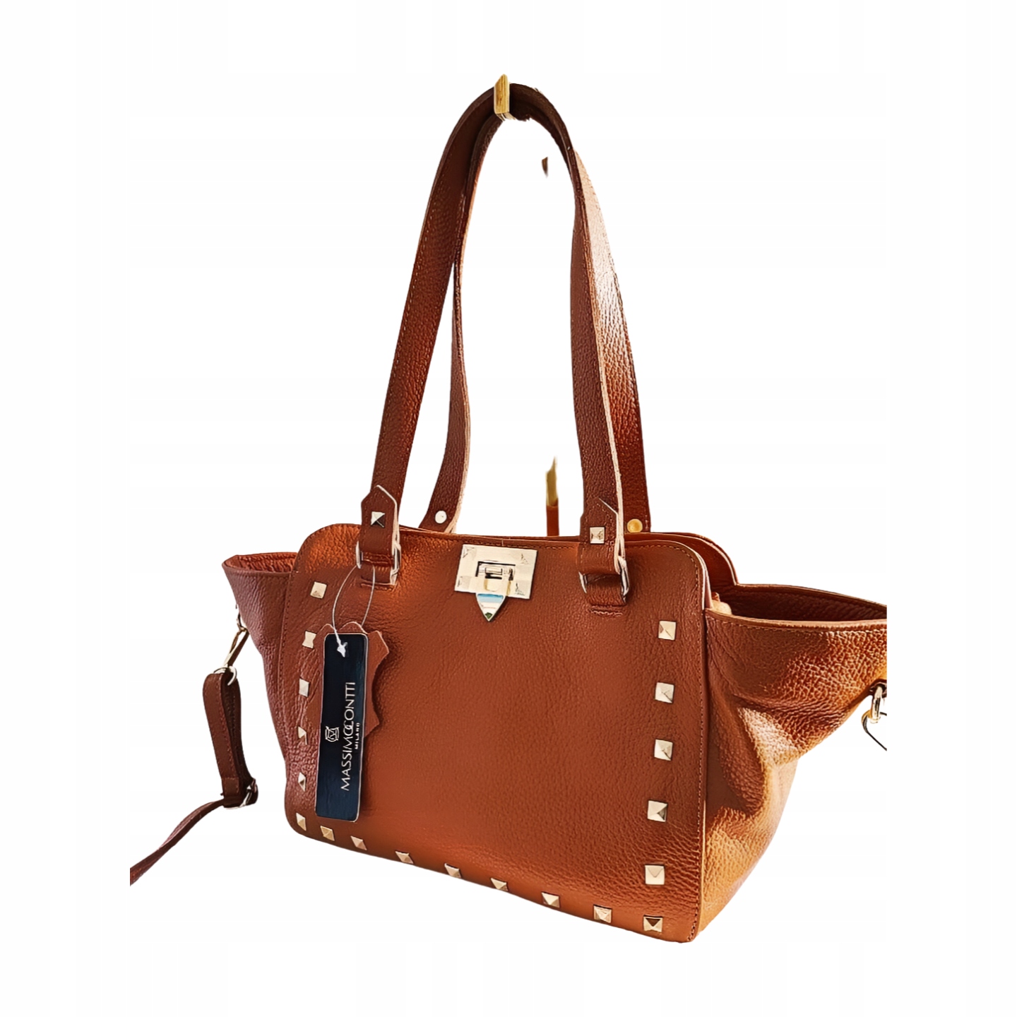 Massimo Contti mini shopper kabelka přes rameno kožená camelová s cvočky