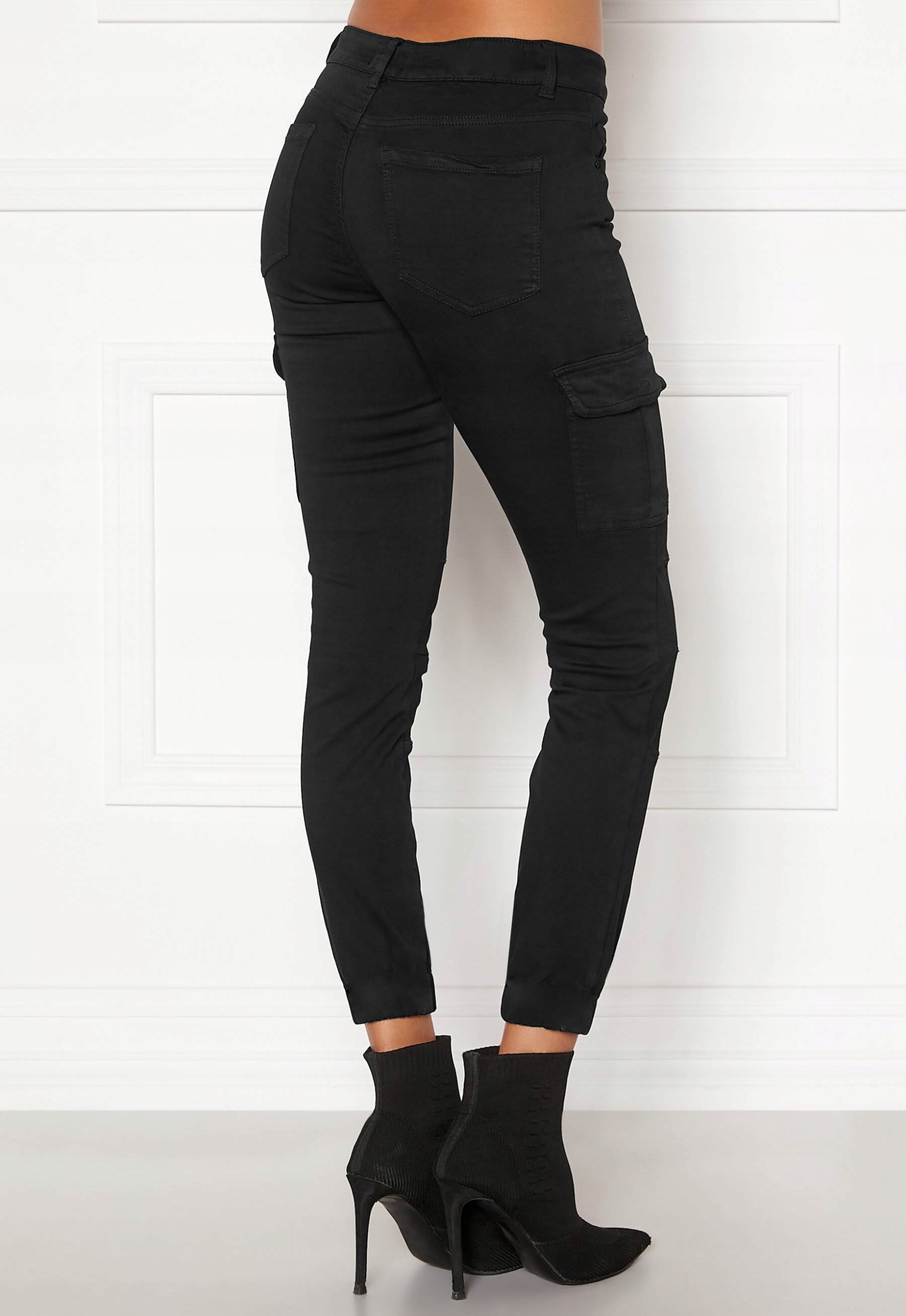 SPODNIE CARGO DAMSKIE BOJÓWKI CZARNE KIESZENIE MILITARNE RURKI JEANS Rozmiar S/M