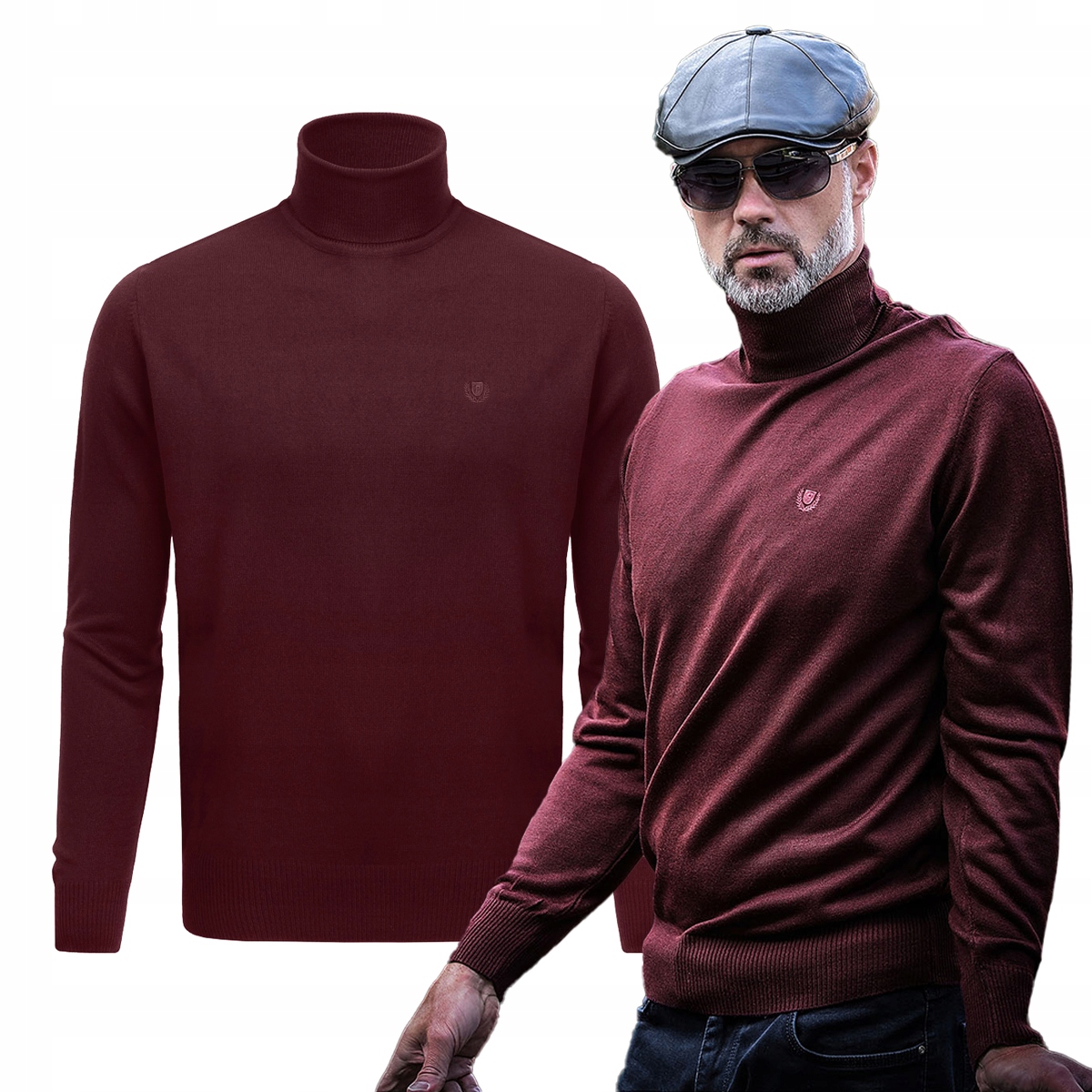 Klasický Rolák Pánský svetr Elegantní Hladký Vínový XXL Pako Jeans