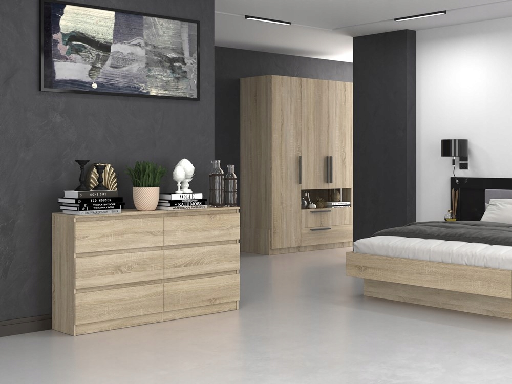 KOMODA NOWOCZESNA 140 cm POJEMNA SZAFKA REGAŁ SZUFLADY MEBLE DĄB SONOMA Kolor mebla dąb sonoma