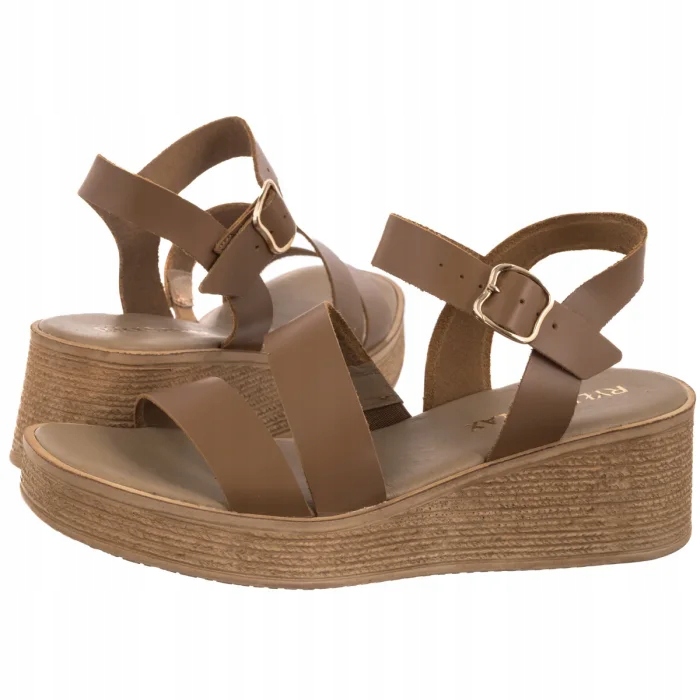 Kožené dámské sandály na podpatku Ryłko Hnědé 3MG16_Z_ _8HM