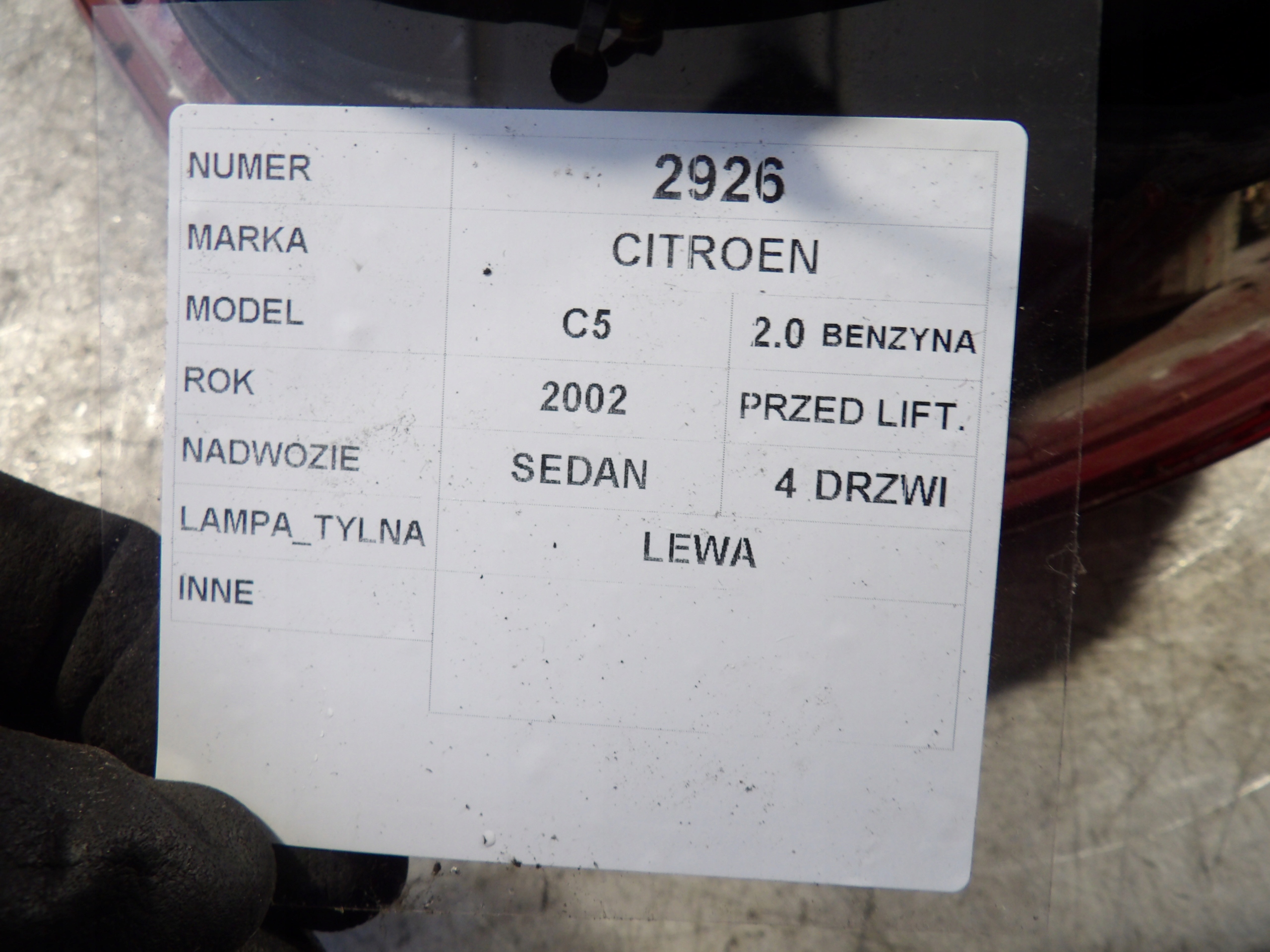 Citroen C5 and light rear left sedan 9632646780