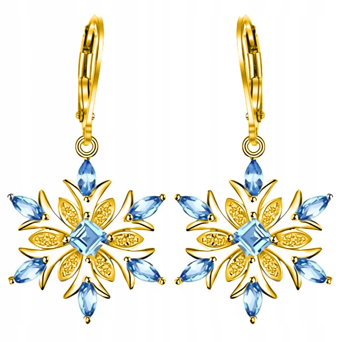 Náušnice sněhové vločky pozlacené na Vánoce stříbro pozlacené ryzostí 925