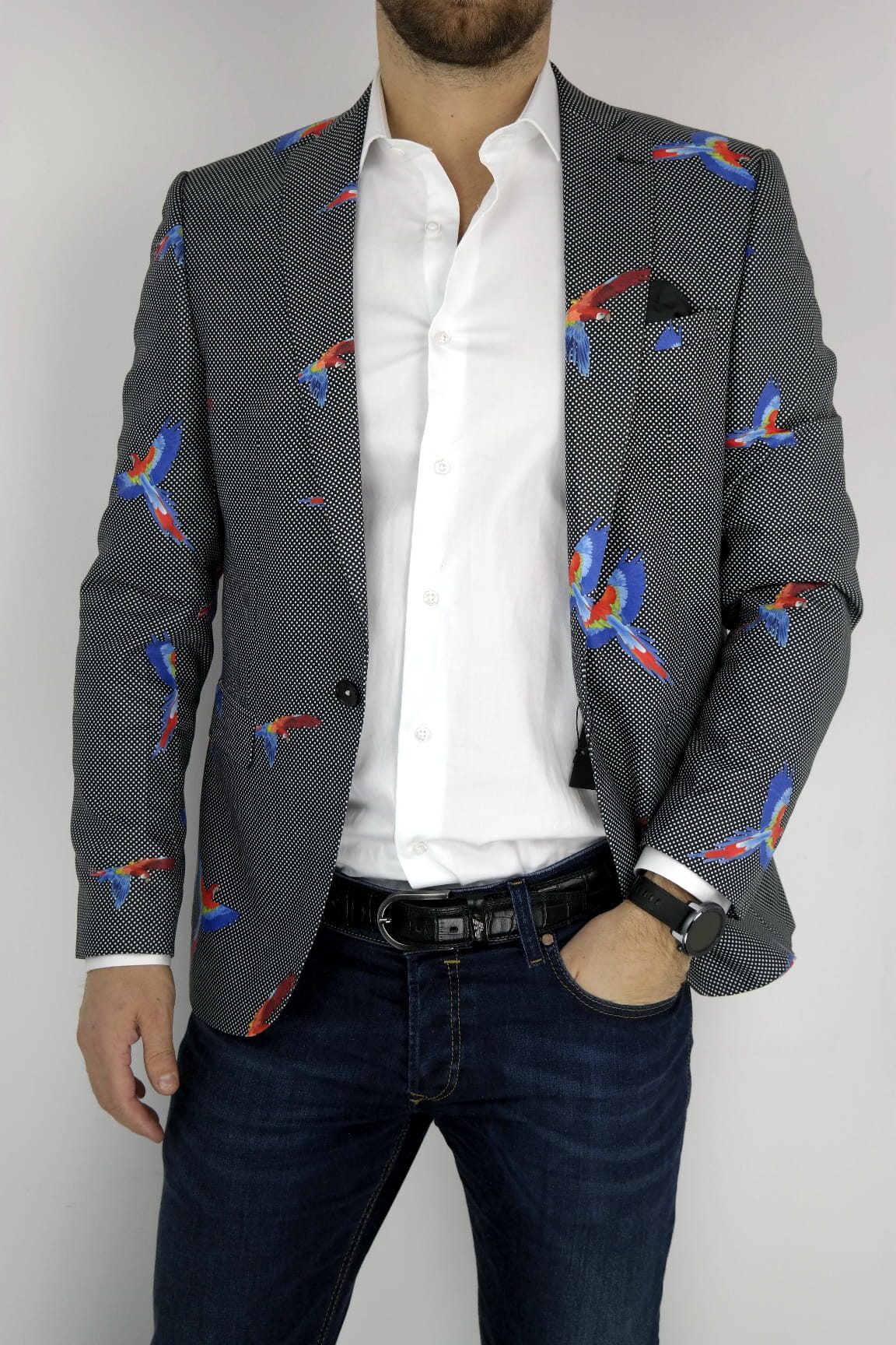 GIOVANNI PERA Marynarka męska D012 papugi (M 50) Rodzaj jednorzędowy