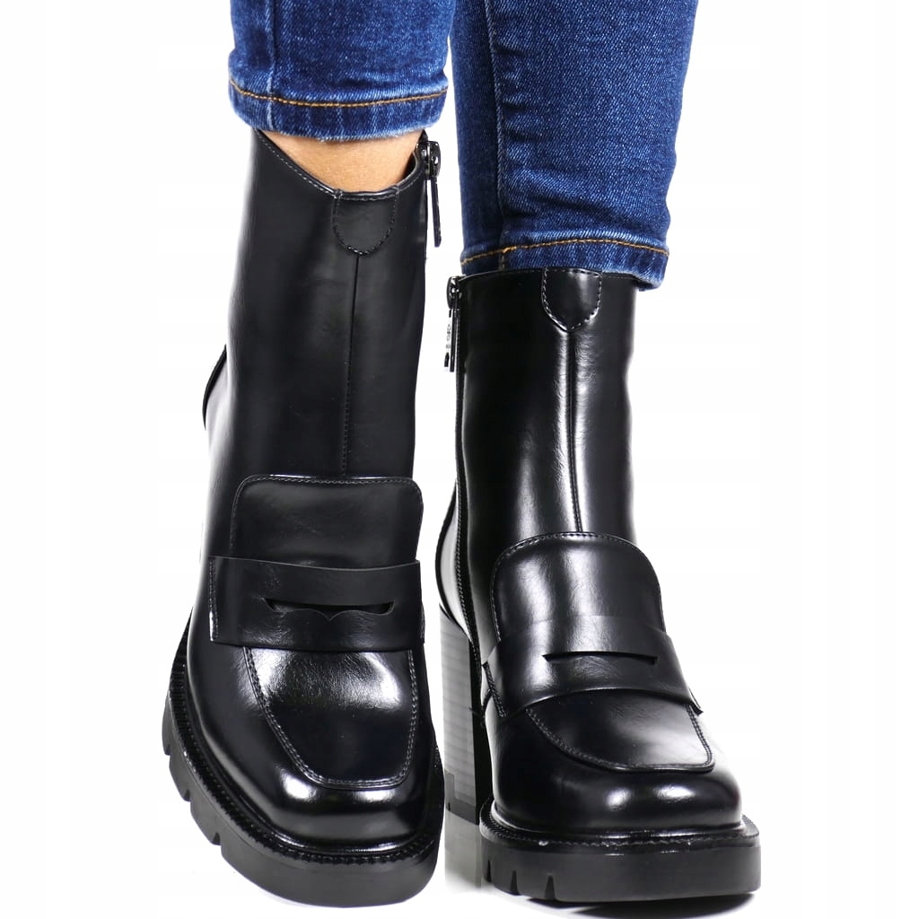 Dámské Kotníkové Boty Workery Na Podpatku Černé Vinceza New