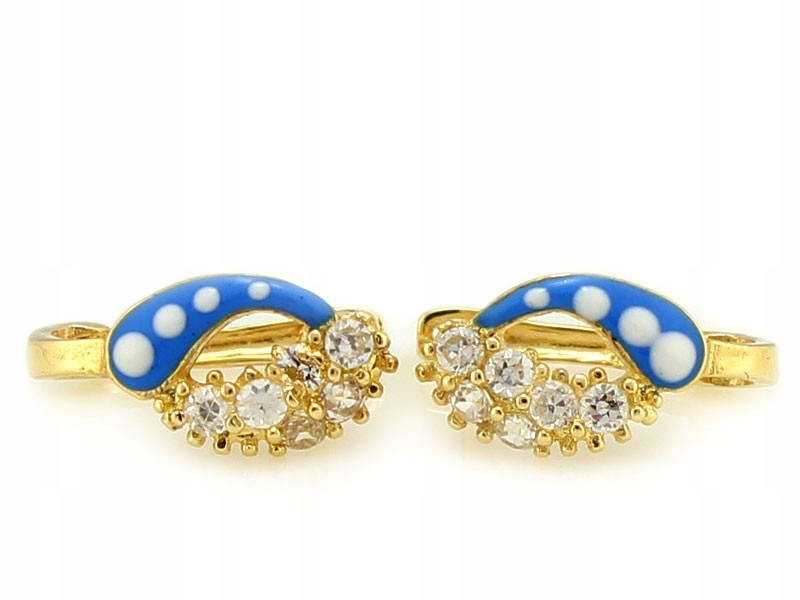 Náušnice zlaté 585 s bílými zirkony a modrým smaltem pro dívku