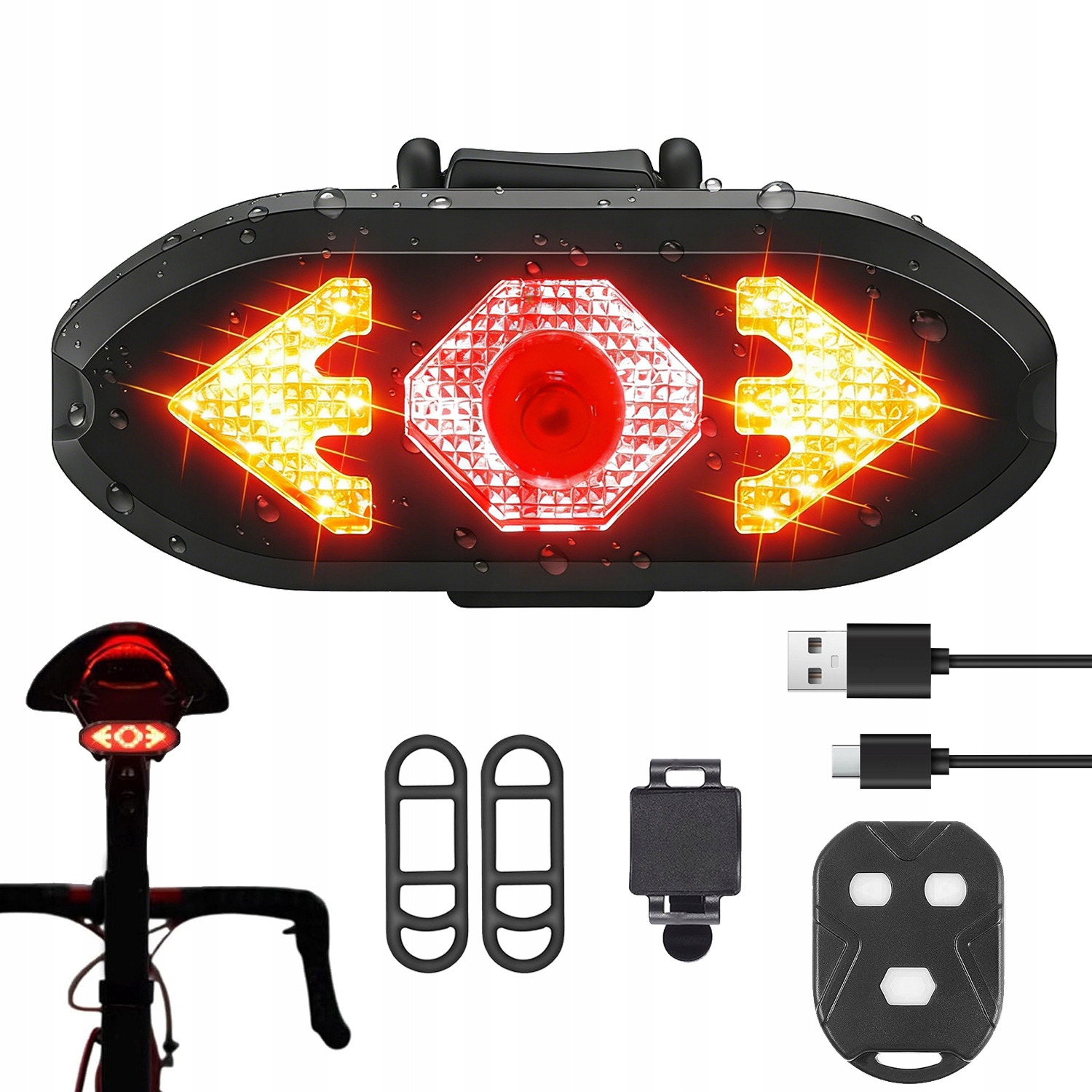 Tylna Lampka Rowerowa Led 120DB Alarm 5 Trybów Pilot Usb