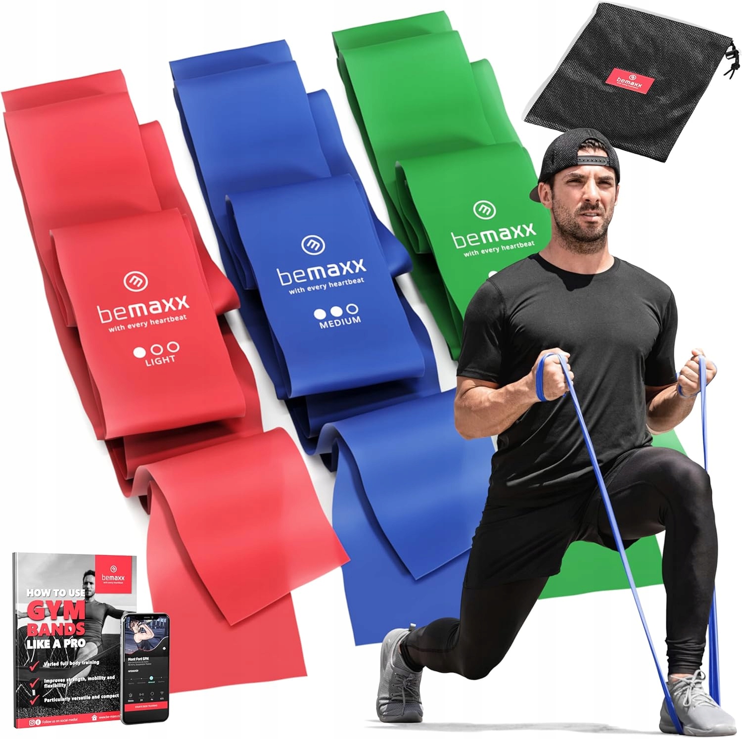 Opaski Oporowe Zestaw 3 Sztuk Trening Siłowy Fitness W Domu
