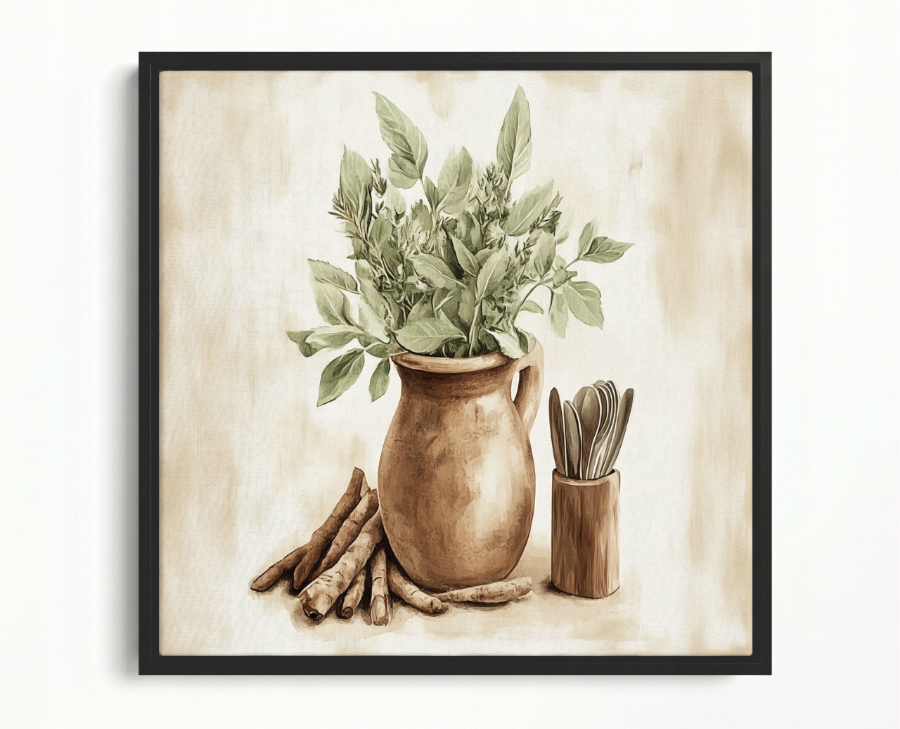 Obraz Rám Americký Box Kuchyně Džbán Bylinky Koření Vintage 40x40