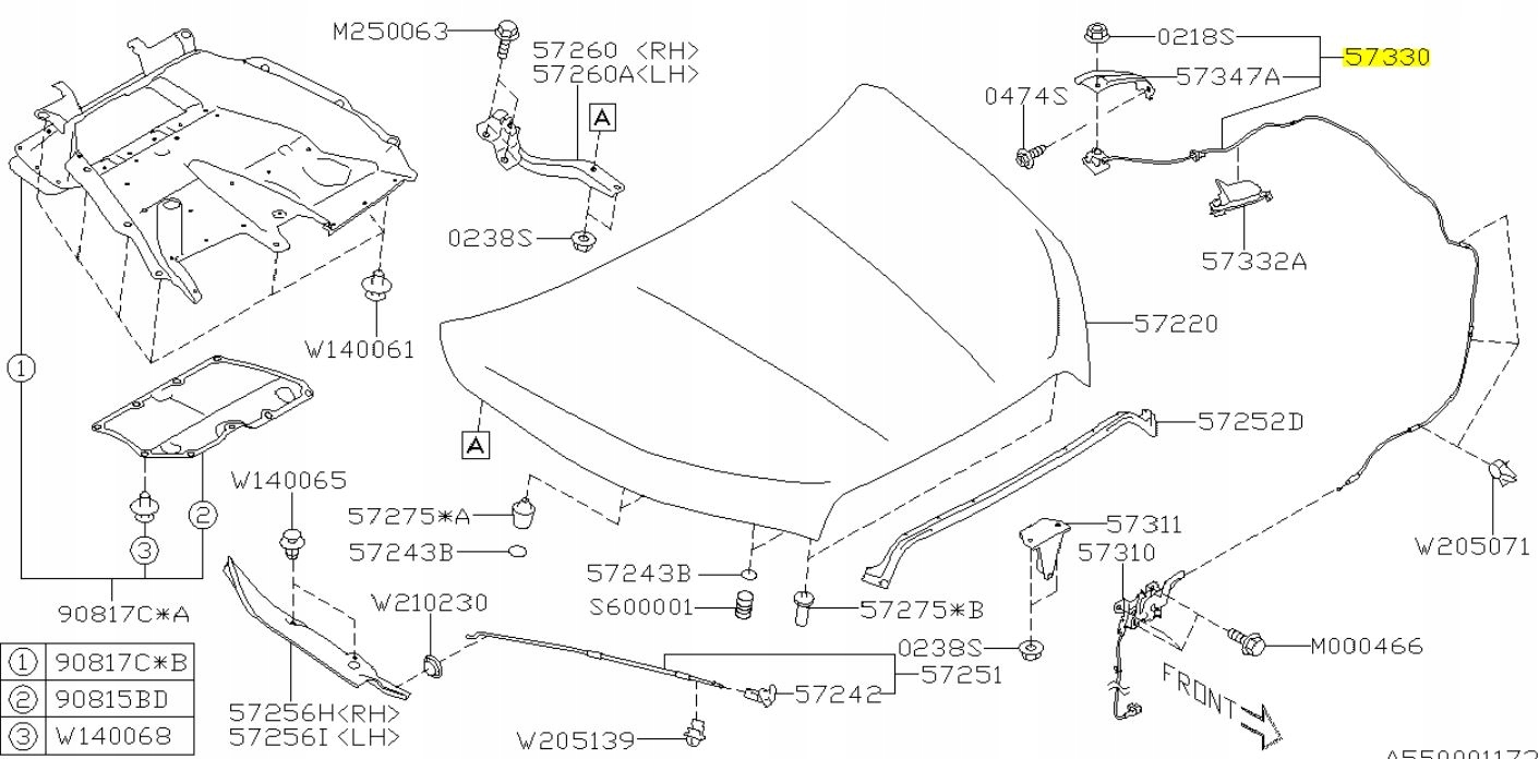 57330XC00A - ТРОС ТРОС ОТКРЫВАНИЯ КАПОТА SUBARU ASCENT 2018-