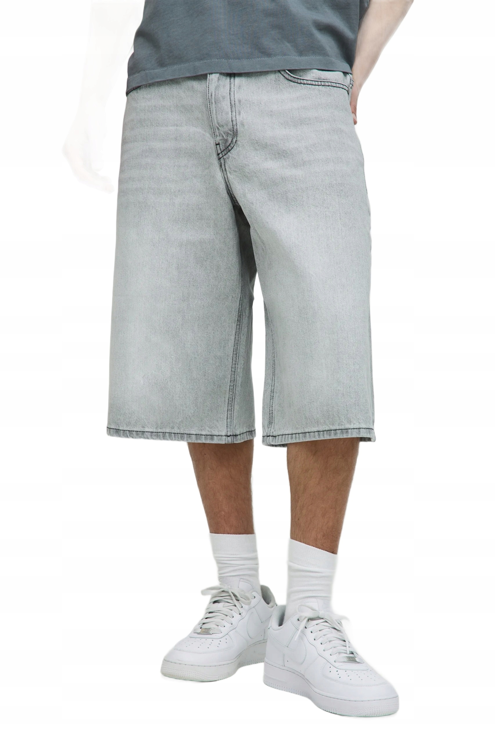 Boohooman Šedé Pánské Džínové Kraťasy Do Poloviny Lýtka 34 Z3A