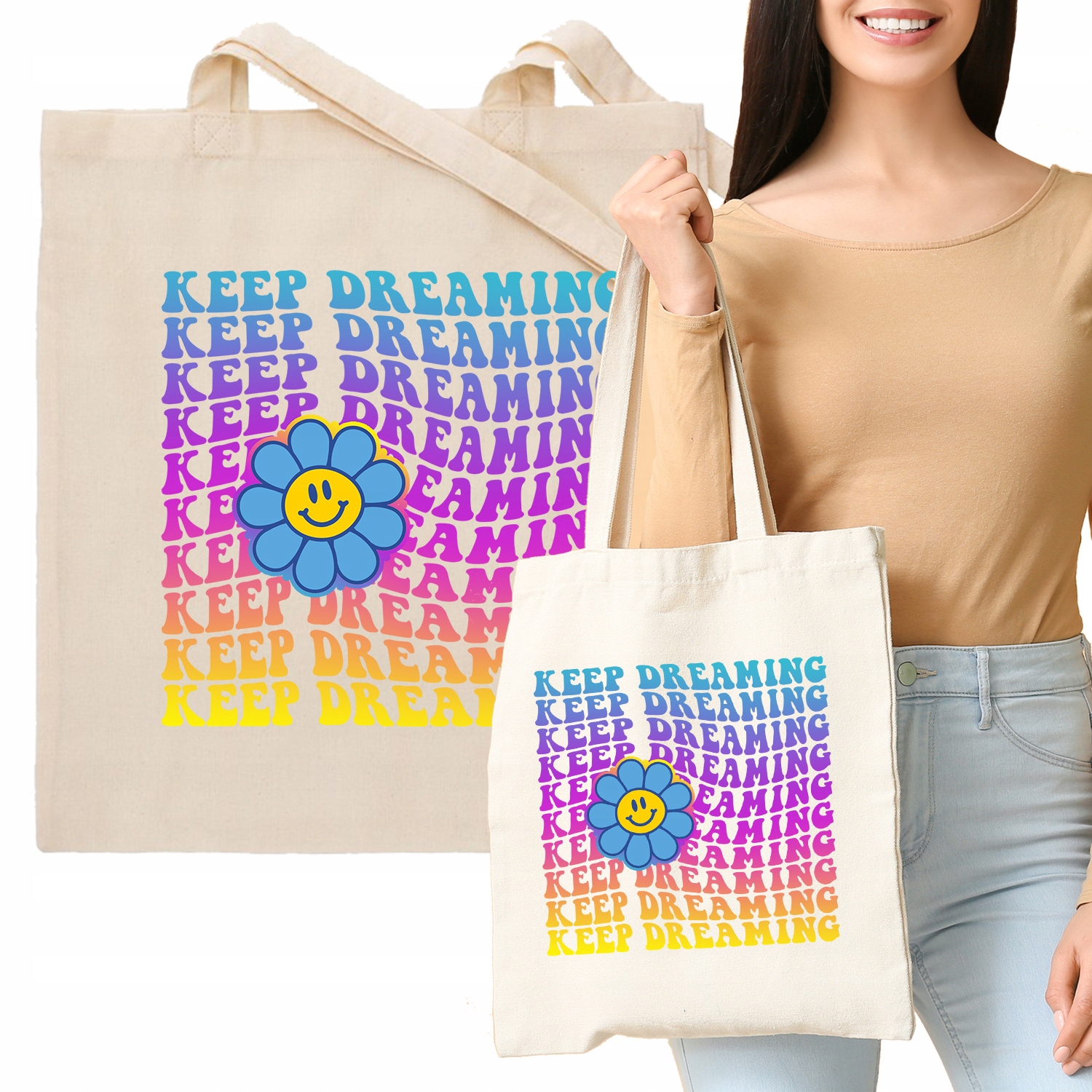 Torba Eko Beżowy Na Wiosnę KEEP DREAMING Wzory