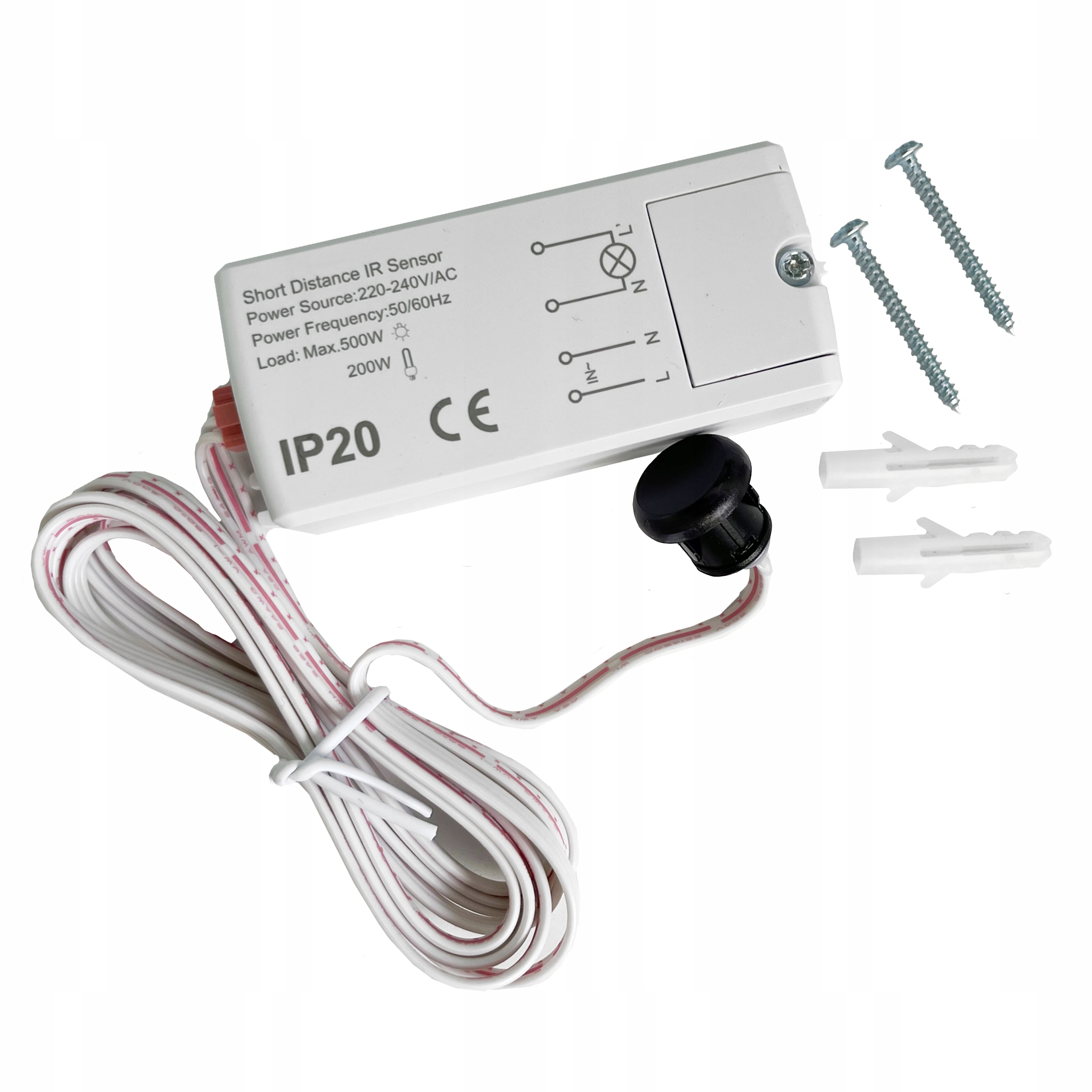 CZUJNIK RUCHU Z ZEWNĘTRZNĄ SONDĄ LED BEZDOTYKOWY 230V BIAŁY WŁĄCZNIK 6CM