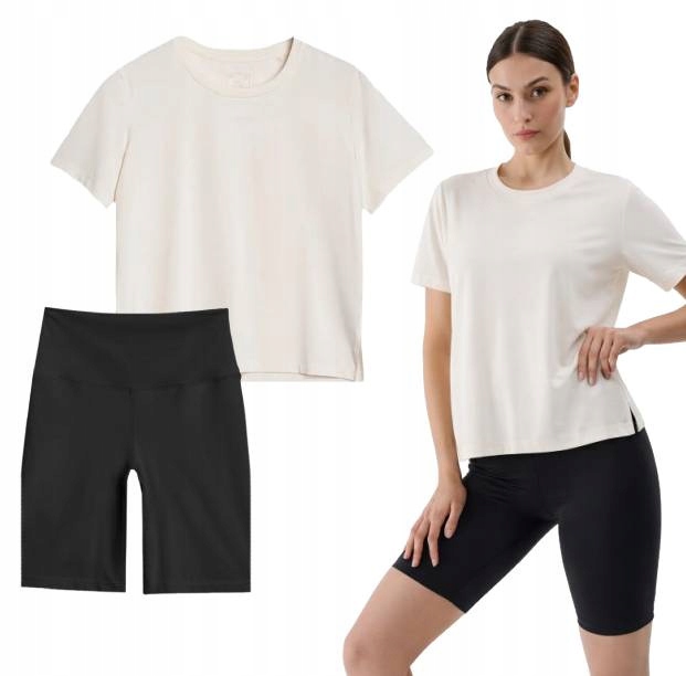 Zestaw sportowy damski 4F 2pak set siłownia koszulka czarne kolarki XL