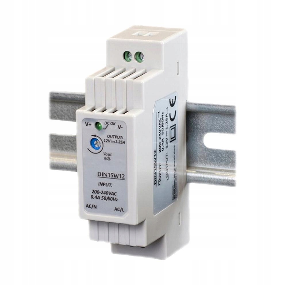 Zasilacz na szynę DIN 12V 15W 1,25A LED CCTV RTV