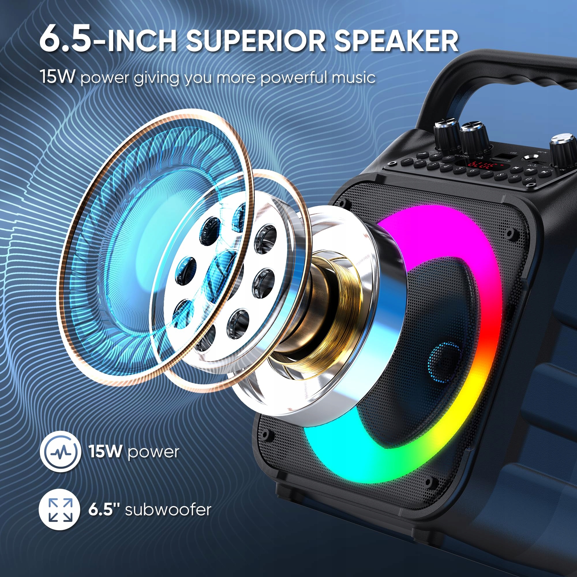 WOWSTAR Karaoke Zestaw Bluetooth z Mikrofonami i Światłami — miniatura 3